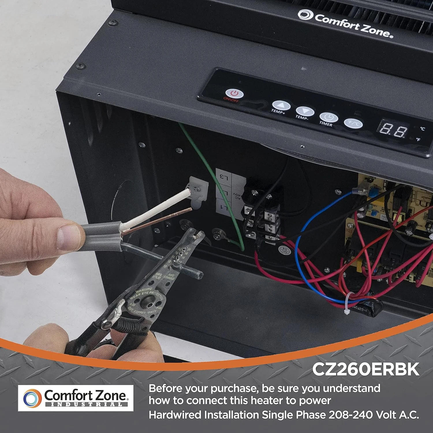 هیتر صنعتی فن دار 10000 واتی Comfort Zone CZ260ER با ترموستات دیجیتال و کنترل از راه دور، مشکی
