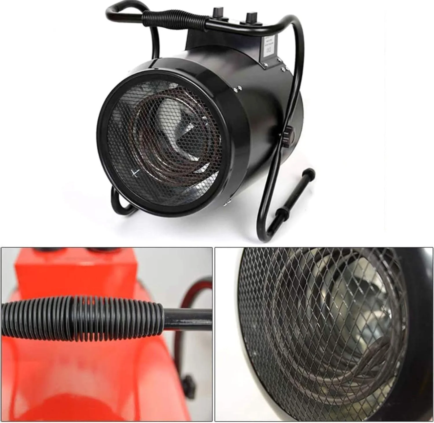 بخاری صنعتی SSCYHT مدل 3000w، بخاری فن دار 220 ولت برقی خانگی با توان بالا، دمنده هوای گرم رومیزی برای حمام، خانواده ها، مزارع، گاراژ، قرمز