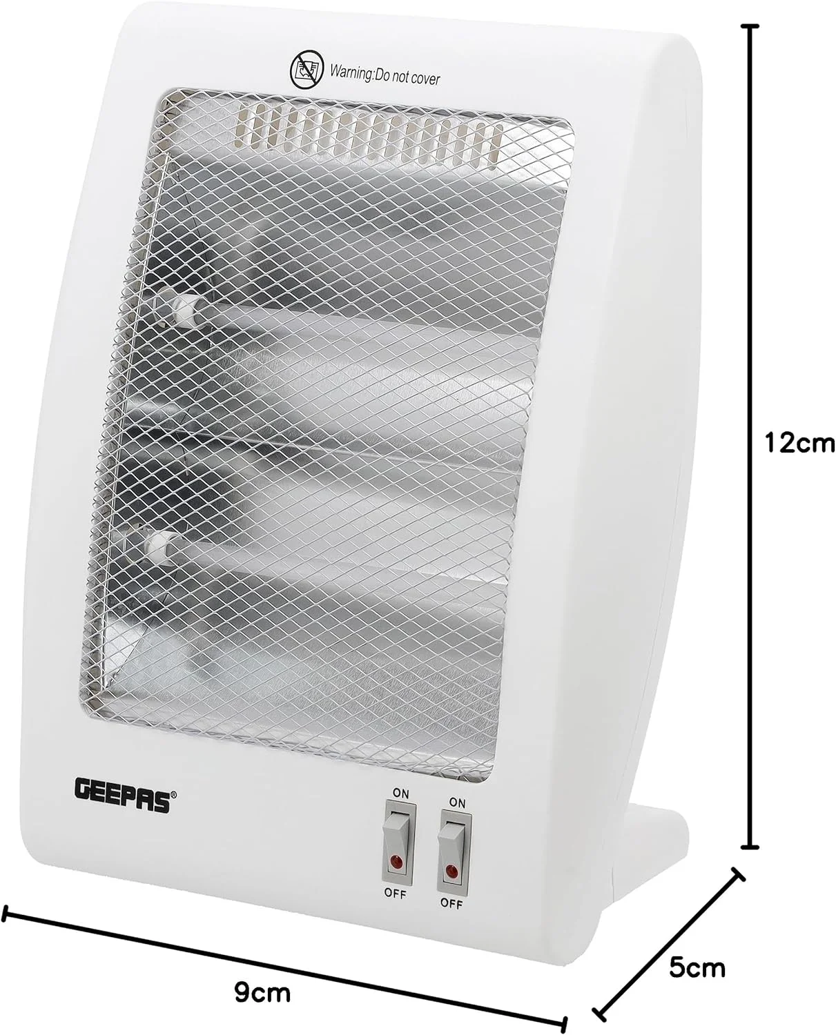 بخاری کوارتز Geepas - GQH28522 | بخاری با عملکرد بالا با 2 قدرت گرمایشی | 400 وات / 800 وات | لوله های کوارتز با گرمایش فوری و محافظت خودکار در برابر واژگونی | 2 سال گارانتی | سفید