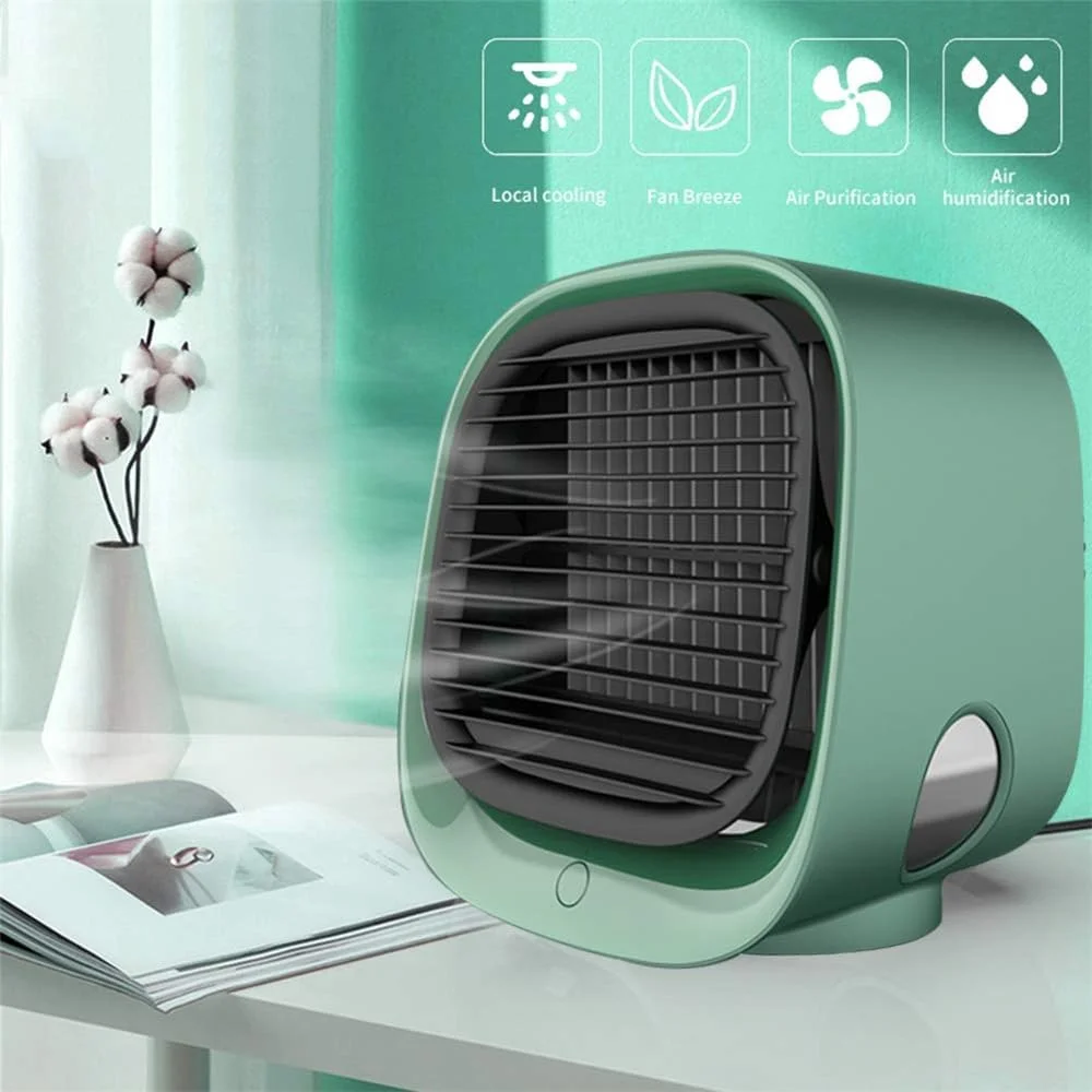 کولر هوای قابل حمل Azonee، فن رومیزی USB مینی کولر، خنک کننده تبخیری کوچک با 3 سرعت، مرطوب کننده و تصفیه کننده، برای میز کار اتاق خواب منزل (سبز)