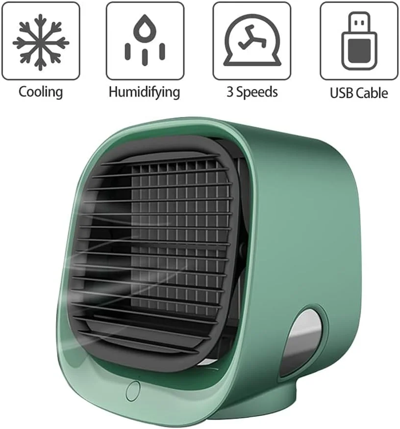 کولر هوای قابل حمل Azonee، فن رومیزی USB مینی کولر، خنک کننده تبخیری کوچک با 3 سرعت، مرطوب کننده و تصفیه کننده، برای میز کار اتاق خواب منزل (سبز)