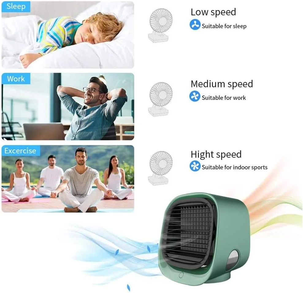 کولر هوای قابل حمل Azonee، فن رومیزی USB مینی کولر، خنک کننده تبخیری کوچک با 3 سرعت، مرطوب کننده و تصفیه کننده، برای میز کار اتاق خواب منزل (سبز)