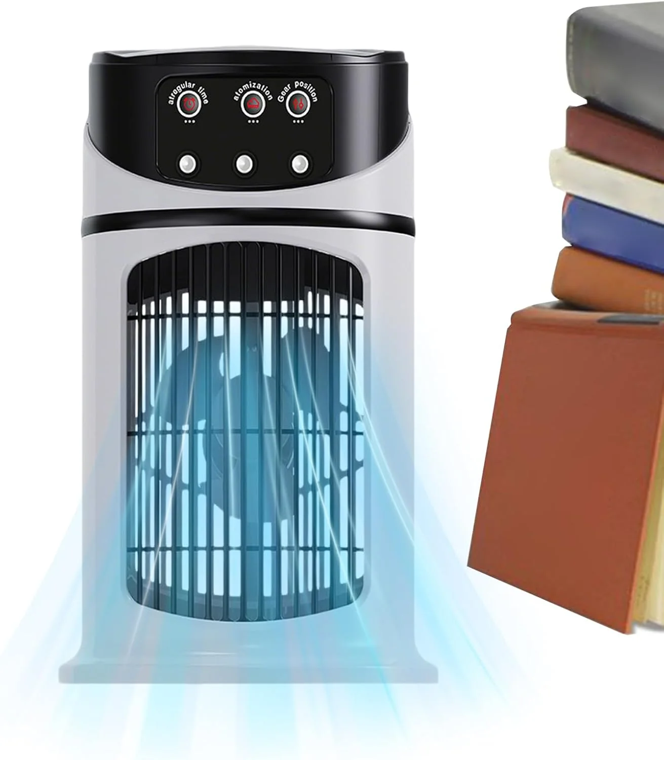 کولر هوای قابل حمل - فن مرطوب کننده با نور - دستگاه خنک کننده 3 سرعت باد با نور LED برای خوابگاه ها، اتاق خواب، دفتر، اتاق کودکان، کمپینگ در فضای باز، مطالعه، آپارتمان