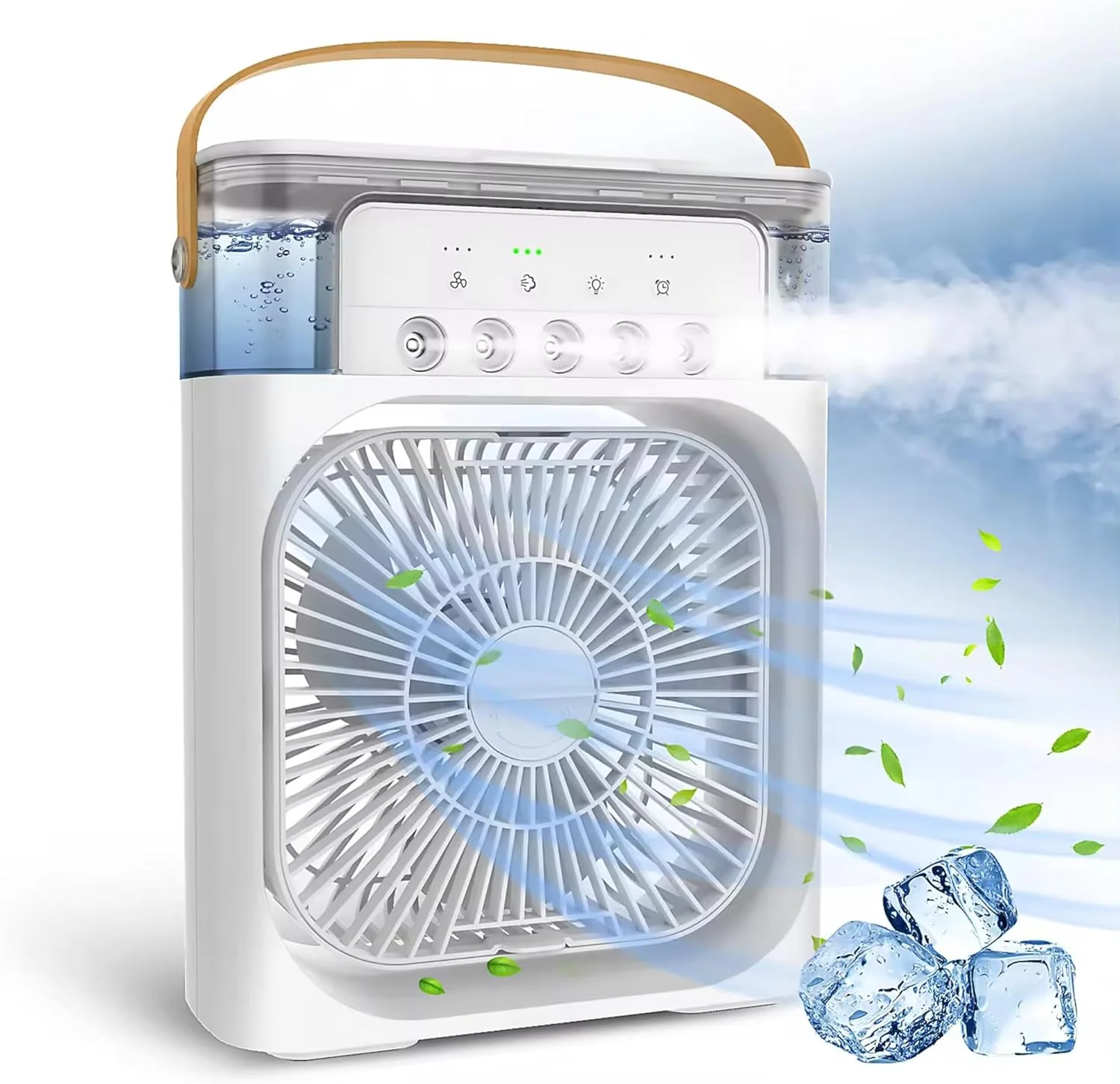 کولر گازی قابل حمل VUITTOX، کولر تبخیری کوچک، کولر 600 میلی لیتری با 3 سرعت، تهویه مطبوع شخصی USB با 7 چراغ LED، فن خنک کننده AC تایمر 1-3 ساعته برای اتاق کار اداری منزل، (سفید)