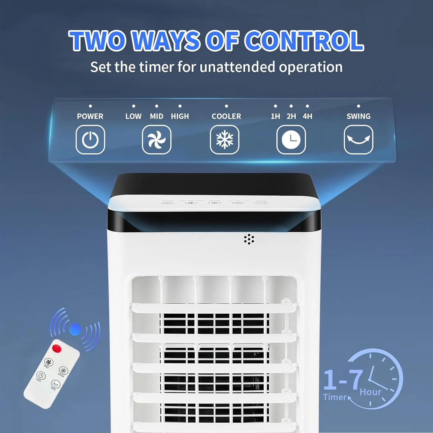 کولر آبی تبخیری Pomefar 3 در 1، فن خنک کننده قابل حمل برای تابستان با تایمر و ریموت، کولر گازی نوسانی 3 سرعته، کولر شخصی اتاق برای استفاده در داخل خانه، آشپزخانه، اتاق خواب، دفتر کار