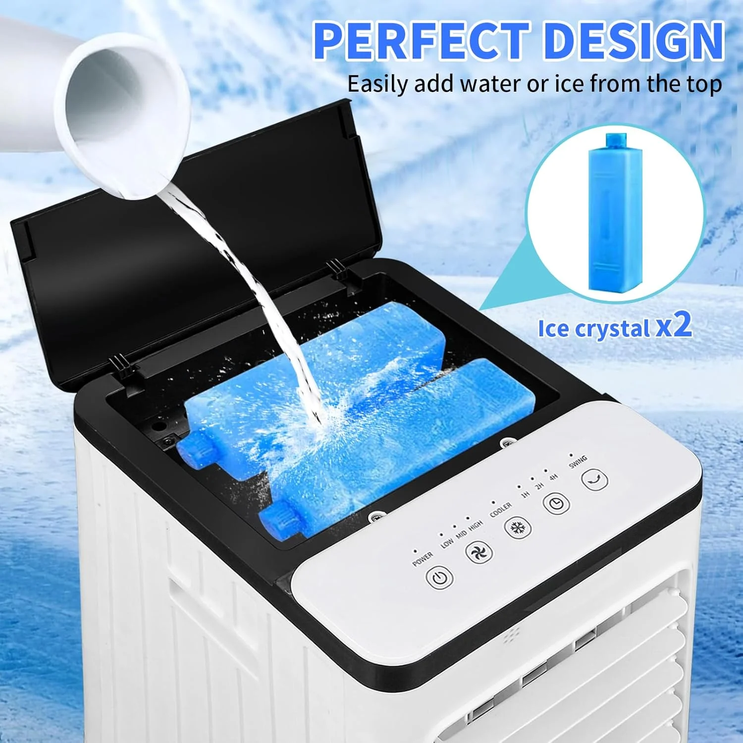کولر آبی تبخیری Pomefar 3 در 1، فن خنک کننده قابل حمل برای تابستان با تایمر و ریموت، کولر گازی نوسانی 3 سرعته، کولر شخصی اتاق برای استفاده در داخل خانه، آشپزخانه، اتاق خواب، دفتر کار