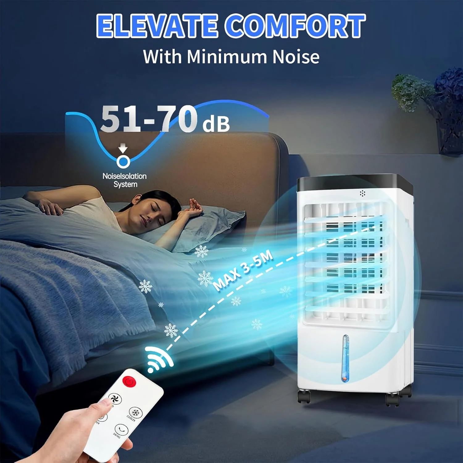 کولر آبی تبخیری Pomefar 3 در 1، فن خنک کننده قابل حمل برای تابستان با تایمر و ریموت، کولر گازی نوسانی 3 سرعته، کولر شخصی اتاق برای استفاده در داخل خانه، آشپزخانه، اتاق خواب، دفتر کار