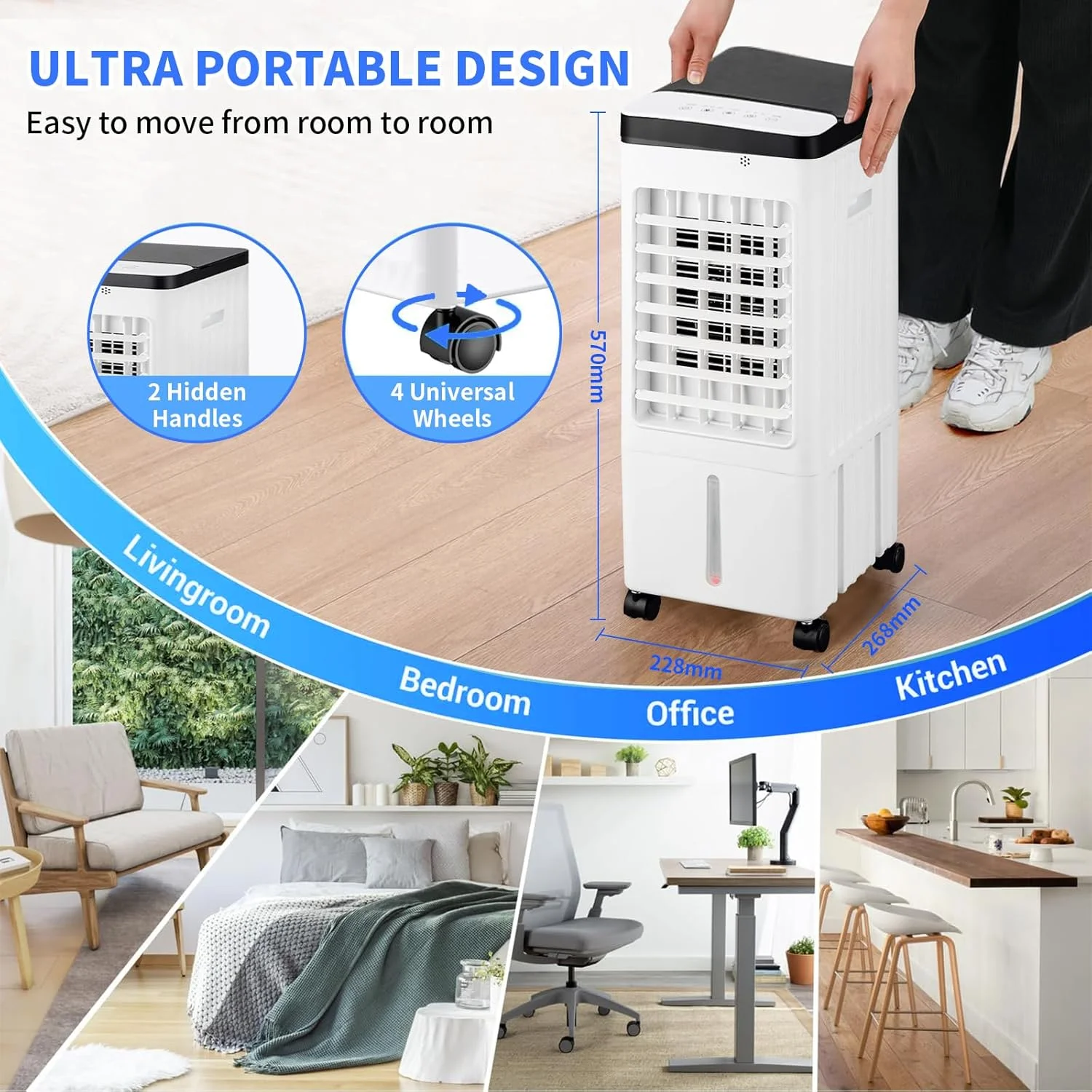 کولر آبی تبخیری Pomefar 3 در 1، فن خنک کننده قابل حمل برای تابستان با تایمر و ریموت، کولر گازی نوسانی 3 سرعته، کولر شخصی اتاق برای استفاده در داخل خانه، آشپزخانه، اتاق خواب، دفتر کار