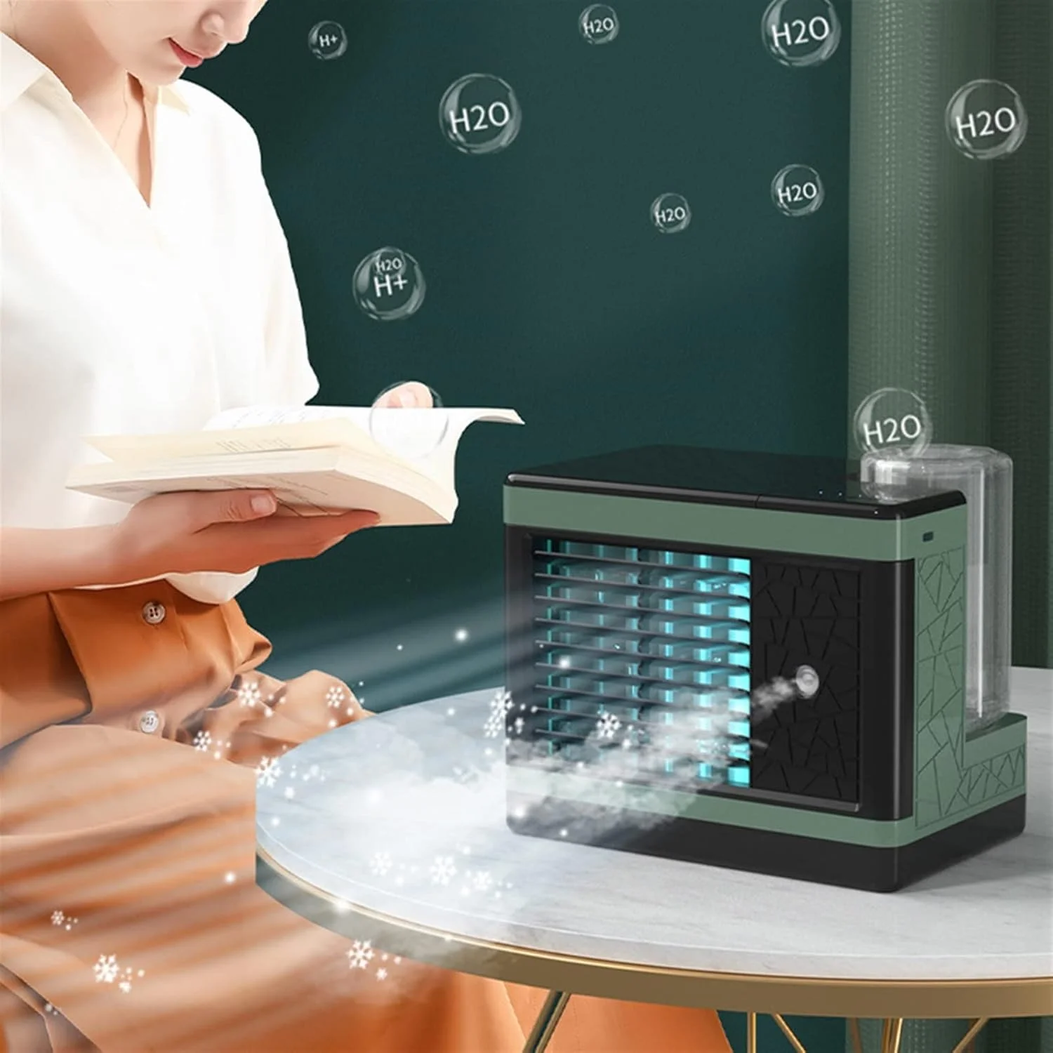 WMGSDWB کولر گازی کوچک فن خنک کننده آب برقی تابستانی مکعب آب مینی فن تهویه مطبوع بی صدا کولر رومیزی قابل حمل (سفید)