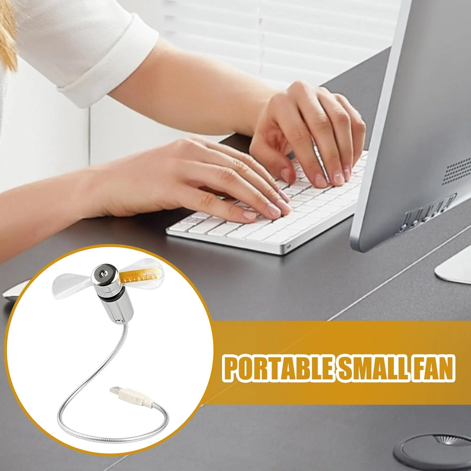 فن خنک کننده USB | فن نمایشگر دما و ساعت رومیزی - خنک کننده هوا با گردن غازی قابل تنظیم، الکترونیک بی صدا برای خوابگاه، مدرسه، اتاق خواب دانشجویان