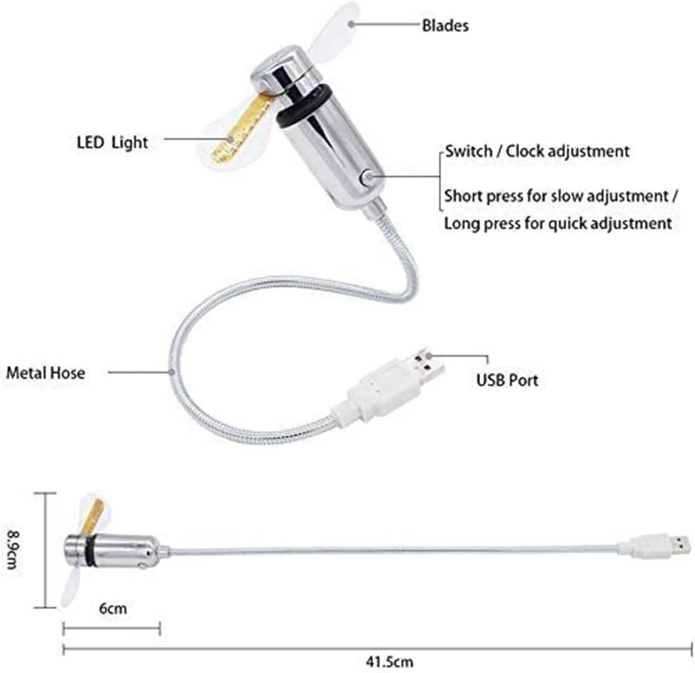 پنکه قابل حمل - پنکه خنک کننده USB با نمایشگر ساعت - لوازم الکترونیکی بی صدا با زوایای قابل تنظیم، خنک کننده هوای تاشو برای خوابگاه مدرسه، مسافرت، رفت و آمد، اتاق خواب