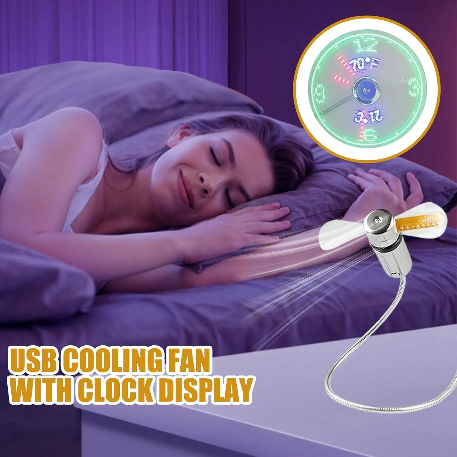 فن خنک کننده USB kinrguiyuez، فن نمایشگر دما و ساعت رومیزی | خنک کننده هوا با گردن غازی قابل تنظیم، الکترونیک بی صدا برای خوابگاه، مدرسه، اتاق خواب دانشجویان