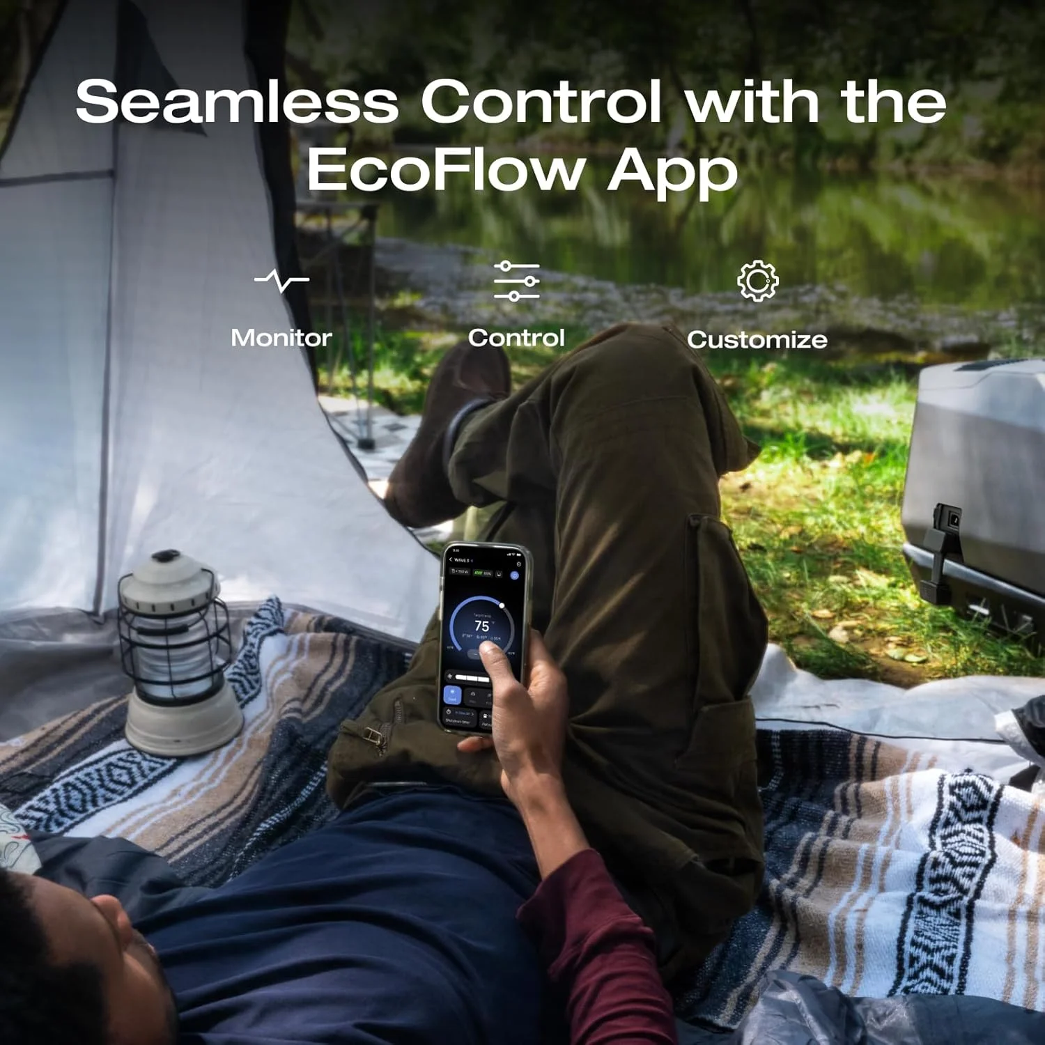 کولر گازی قابل حمل EF ECOFLOW WAVE 3 با باتری اضافی، سرمایش 1800 وات/6100 BTU و گرمایش 2000 وات/6800 BTU، شارژ سریع 1000 وات در 75 دقیقه، 8 ساعت کارکرد بی سیم، کنترل از طریق اپلیکیشن، برای کمپینگ و RV