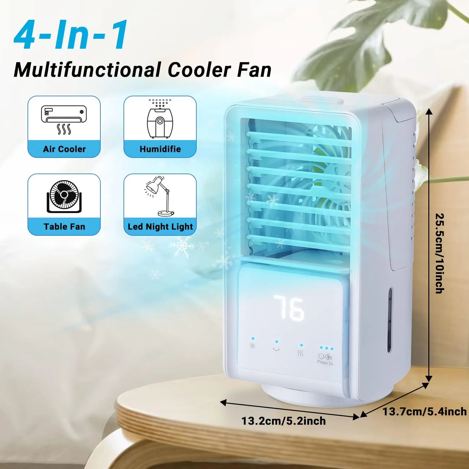 فن خنک کننده مینی کولر گازی Firelex با 3 سرعت باد/2 حالت مه یخی، فن کولر هوای قابل حمل قابل شارژ 4000 میلی آمپر ساعتی با مخزن 700 میلی لیتری، فن رومیزی چند منظوره برای خانه، مسافرت، دفتر