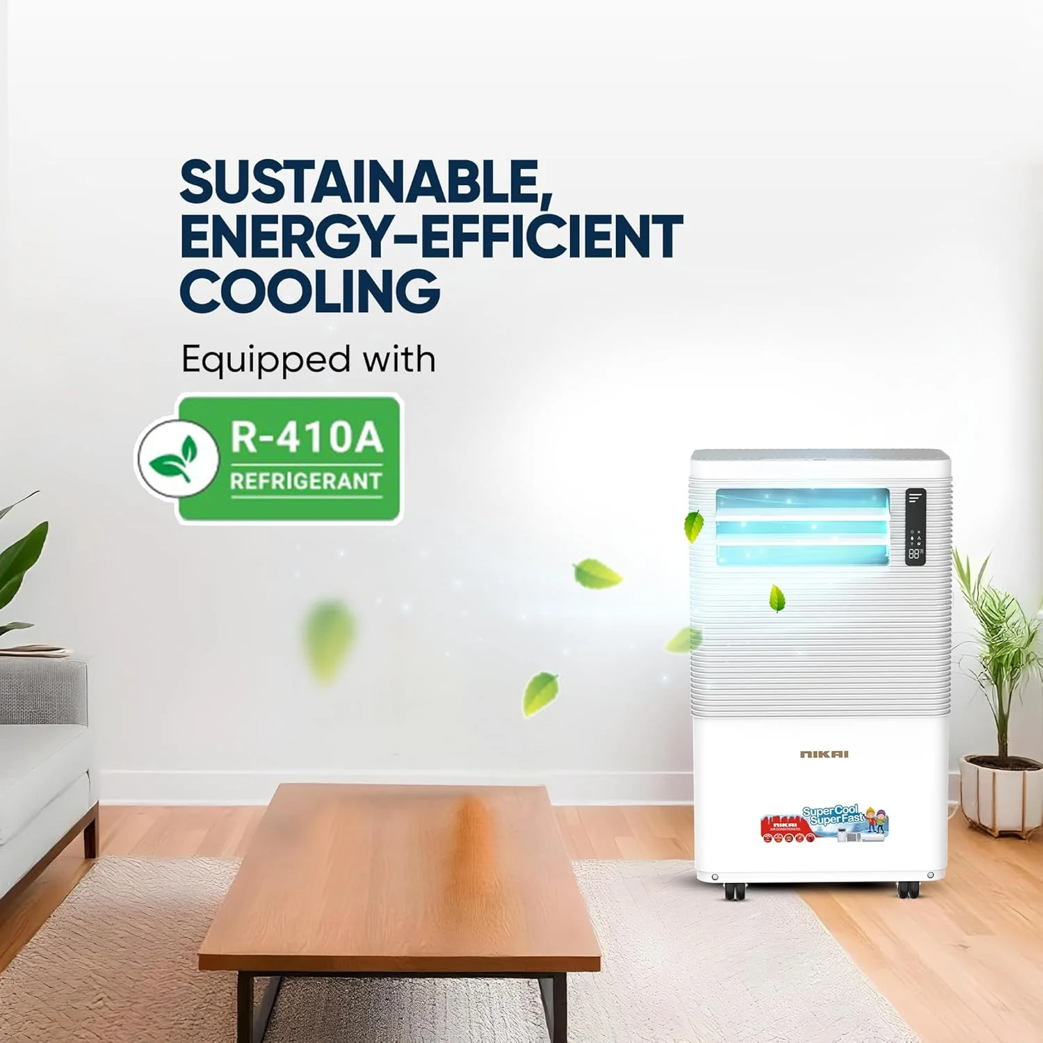 کولر گازی پرتابل 1 تنی نیکای 12000 BTU با کنترل از راه دور، نمایشگر دیجیتال، 3 سرعت فن، صدای کم، سرمایش قدرتمند با گاز R410، کمپرسور روتاری، بهترین برای خانه و محل کار - NPAC12512A5