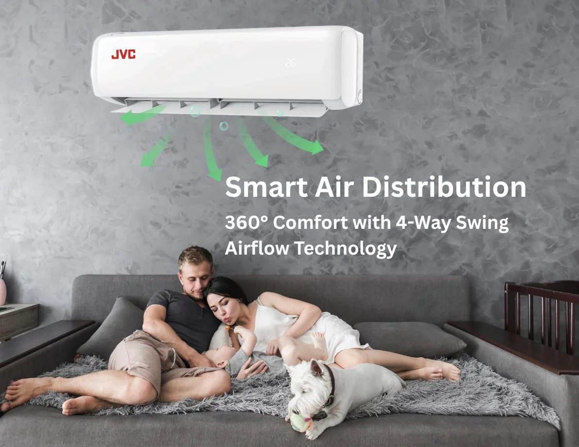 کولر گازی اسپلیت اینورتر 1.5 تن JVC | 18000 BTU | دارای رتبه T3 | مبرد R32 | چرخش 4 طرفه | کندانسور با پره های طلایی | سرمایش مداوم | کولر گازی کم مصرف | 5 سال گارانتی کمپرسور - WG-NACI38W5S
