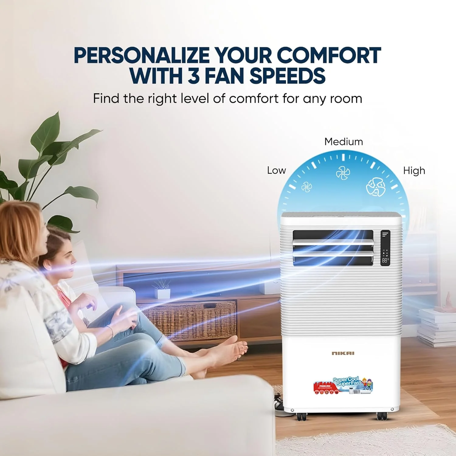 کولر گازی پرتابل 1 تنی نیکای 12000 BTU با کنترل از راه دور، نمایشگر دیجیتال، 3 سرعت فن، صدای کم، سرمایش قدرتمند با گاز R410، کمپرسور روتاری، بهترین برای خانه و محل کار - NPAC12512A5