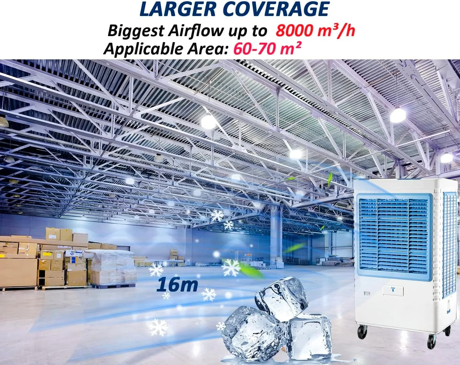 کولر هوای تجاری خانگی سانرایز 60 لیتری، فن تهویه مطبوع سنگین، کولر هوای تبخیری 3 در 1، 3 سرعت باد برای استفاده در فضای باز و داخل خانه، خنک کننده تا 70 متر مربع (60 لیتر)
