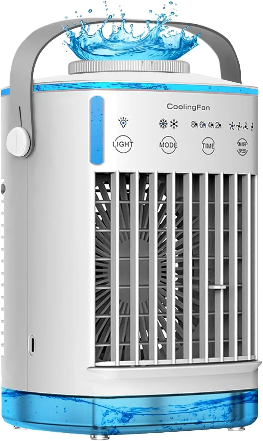 کولر هوای قابل حمل، کولر گازی هوشمند 5 در 1 | حالت های دوگانه مه یخی + نورپردازی 7 رنگ + تایمر 12 ساعته | راه حل خنک کننده چند فضایی برای خانه/دفتر/اتاق خواب/میز