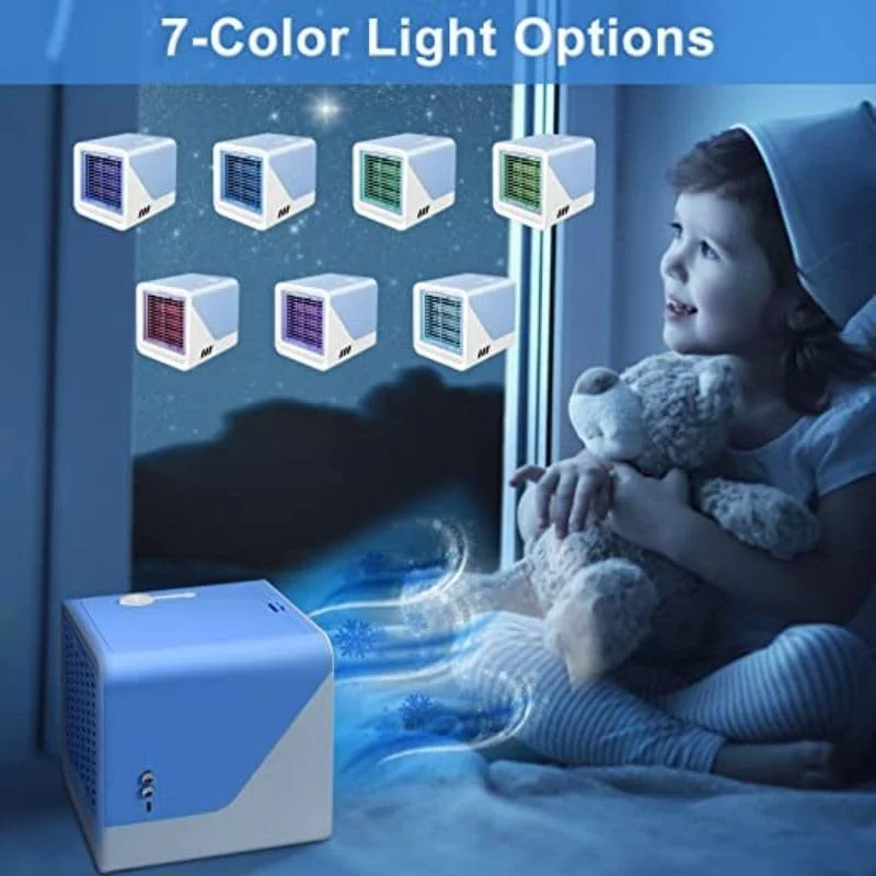 کولر گازی قابل حمل COOLBABY، فن خنک کننده شخصی، مخزن آب با ظرفیت بزرگ، فن رومیزی مینی کولر بی صدا برای خانه، اتاق خواب، مسافرت و دفتر [رتبه انرژی A] آبی، ZJJA31