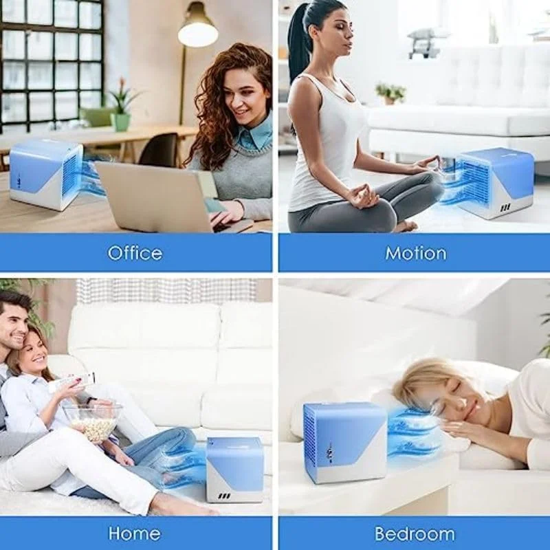 کولر گازی قابل حمل COOLBABY، فن خنک کننده شخصی، مخزن آب با ظرفیت بزرگ، فن رومیزی مینی کولر بی صدا برای خانه، اتاق خواب، مسافرت و دفتر [رتبه انرژی A] آبی، ZJJA31