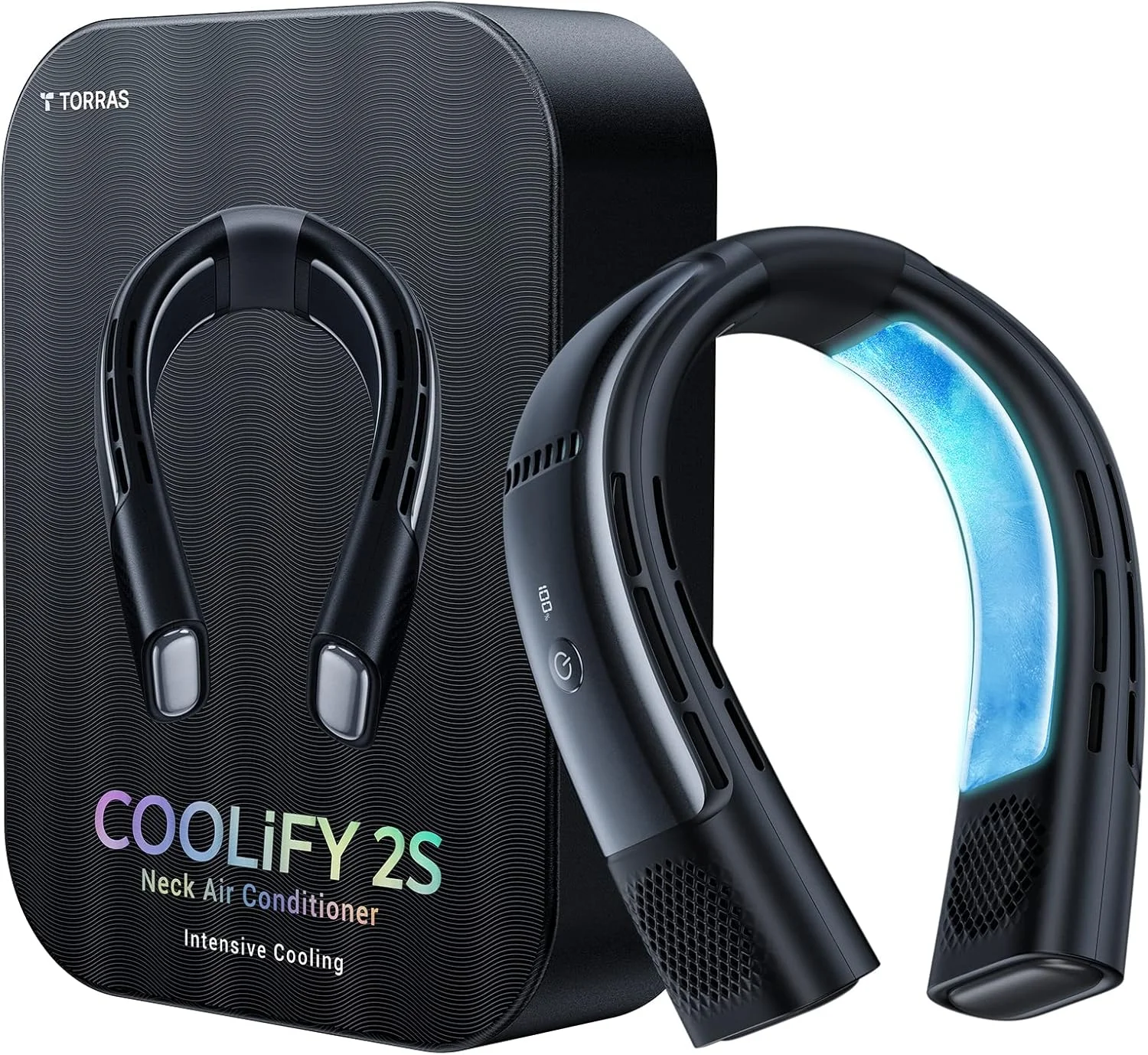 کولر گردنی Torras COOLIFY 2S، خنک کننده 30 درجه فارنهایت در 1 ثانیه، فن خنک کننده و گرم کننده قابل حمل با باد قوی، فن شخصی 3 سرعته، قابل شارژ با کنترل برنامه، مشکی ستاره ای