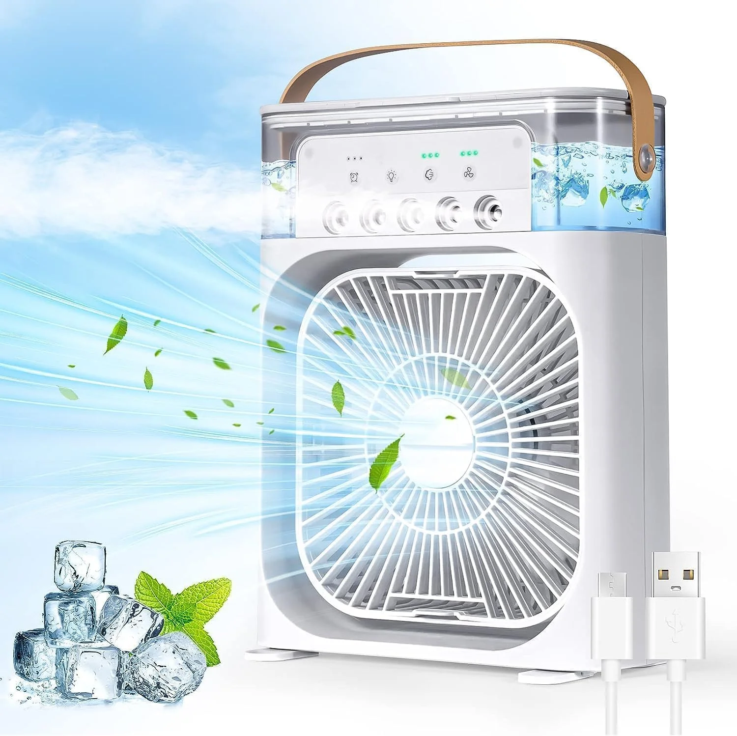 کولر آبی تبخیری قابل حمل، مینی کولر USB با ظرفیت 700 میلی لیتر با 7 چراغ LED، فن خنک کننده AC برای خودرو، خانه، دفتر، اتاق خواب