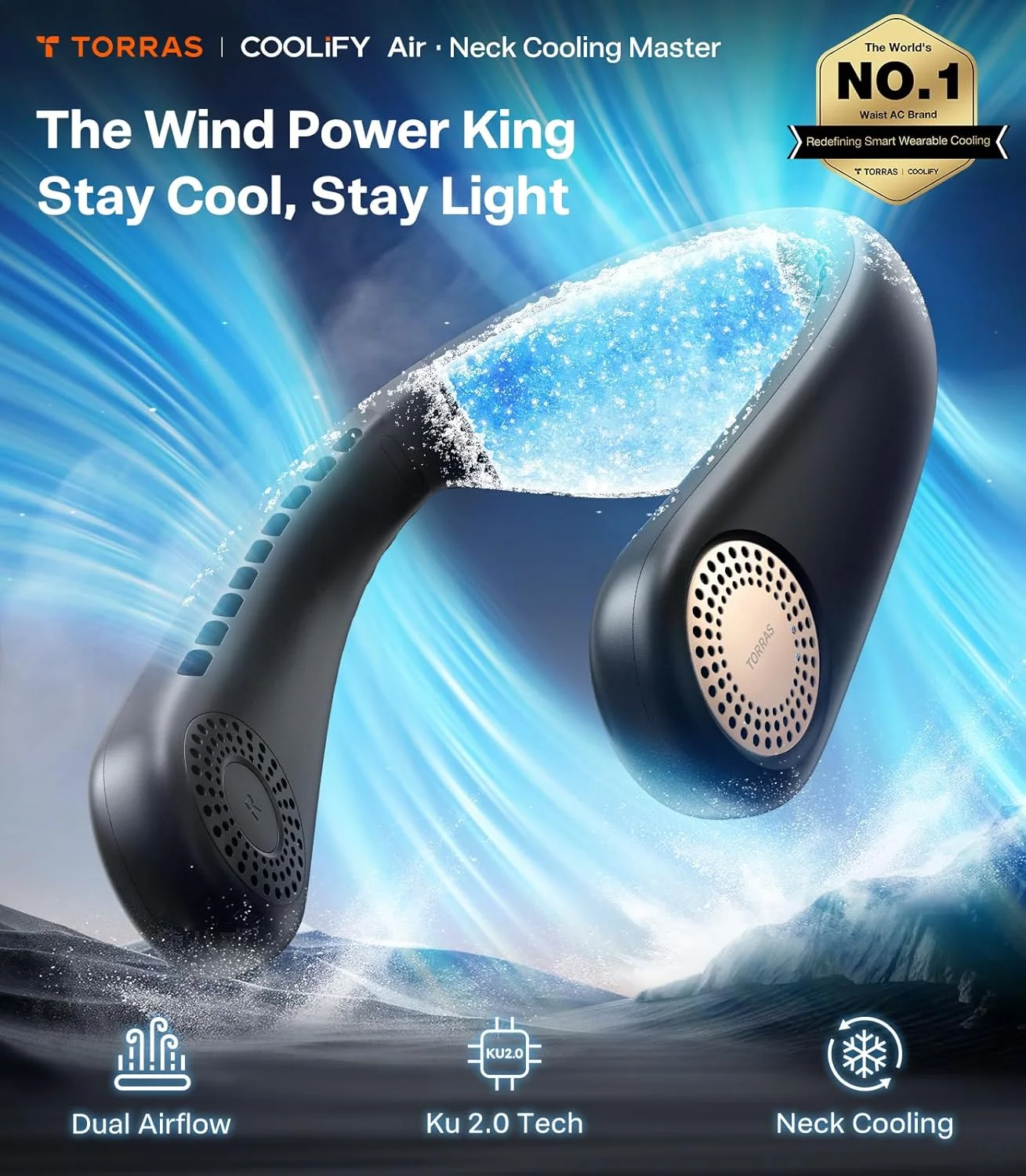 فن گردنی ارتقا یافته TORRAS COOLiFY Air 2025 با قابلیت خنک کننده دوگانه هوا، فن فوق العاده سبک و قابل حمل شارژی، فن خنک کننده شخصی، لوازم ضروری سفر، هدیه برای پدر، همسر، پدر، مشکی