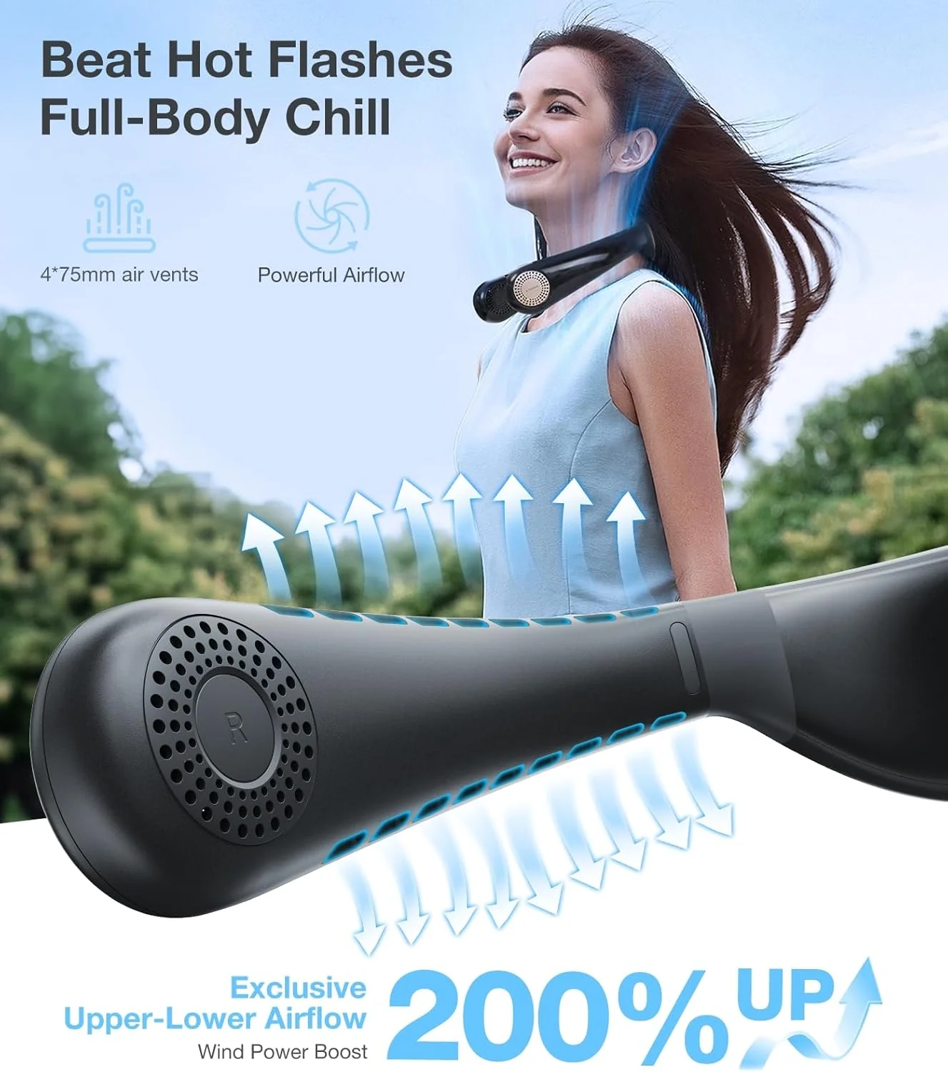 فن گردنی ارتقا یافته TORRAS COOLiFY Air 2025 با قابلیت خنک کننده دوگانه هوا، فن فوق العاده سبک و قابل حمل شارژی، فن خنک کننده شخصی، لوازم ضروری سفر، هدیه برای پدر، همسر، پدر، مشکی