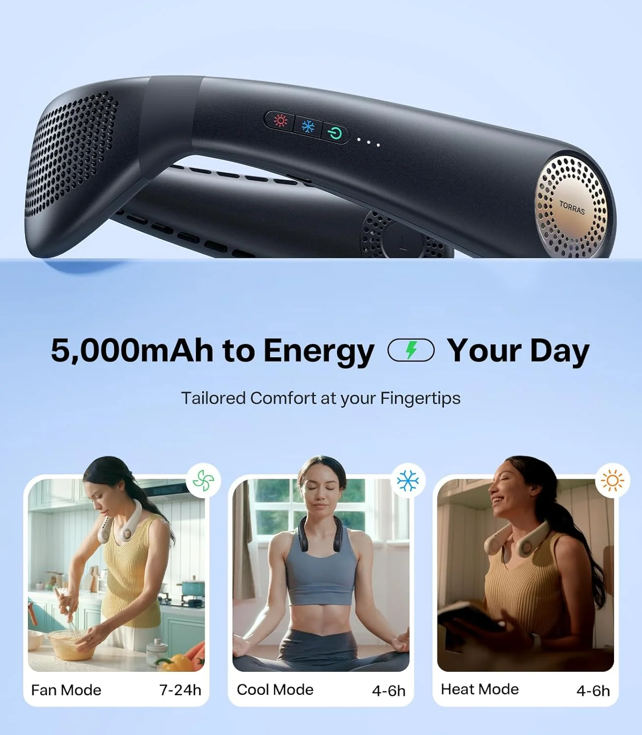 فن گردنی ارتقا یافته TORRAS COOLiFY Air 2025 با قابلیت خنک کننده دوگانه هوا، فن فوق العاده سبک و قابل حمل شارژی، فن خنک کننده شخصی، لوازم ضروری سفر، هدیه برای پدر، همسر، پدر، مشکی