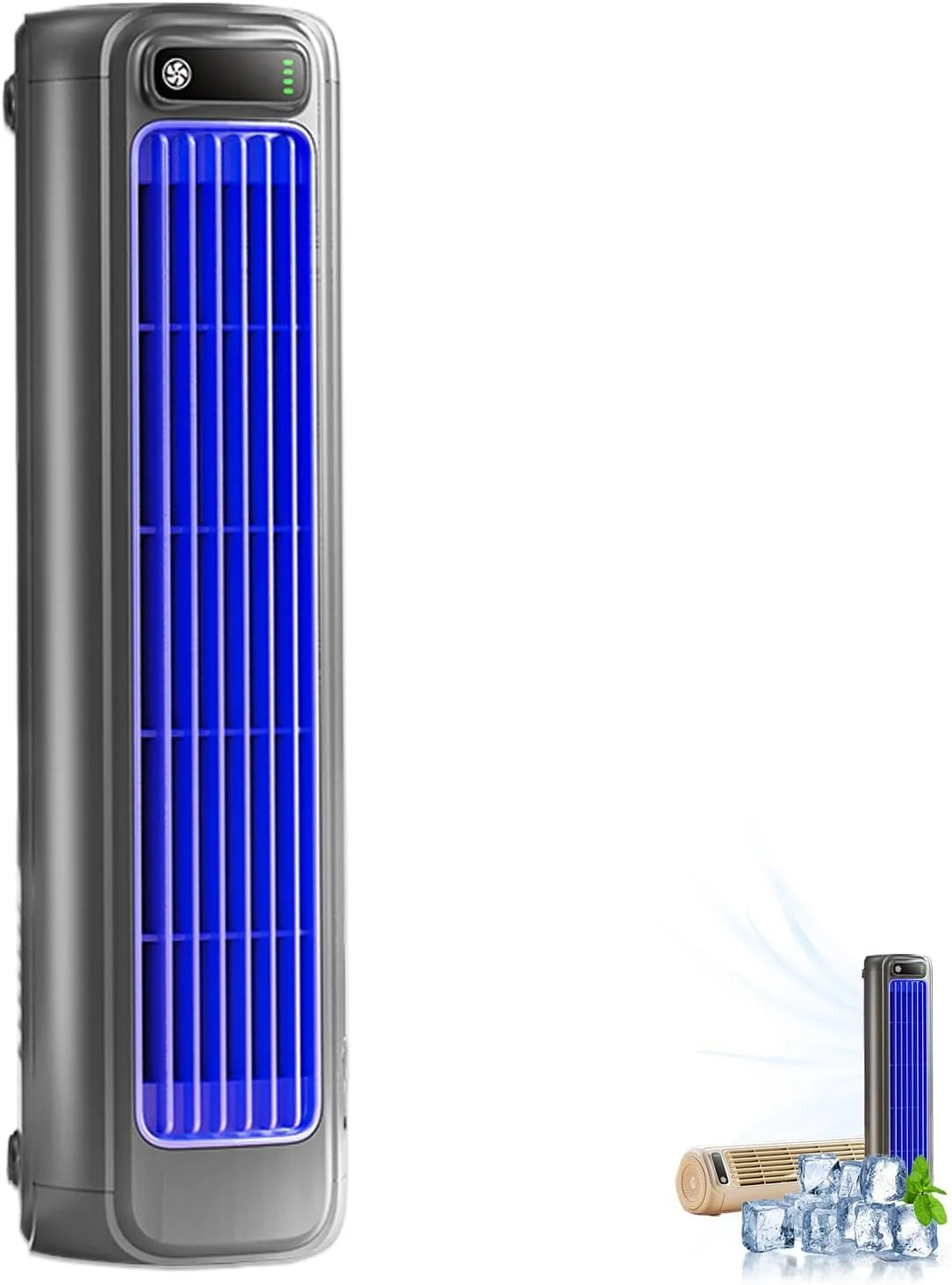 پنکه قابل حمل Cooling Ace، پنکه برقی قابل شارژ، پنکه خنک کننده تهویه مطبوع بی صدا با 3 سرعت، برای میز کار، اتاق خواب، دفتر، حمام یا آشپزخانه (خاکستری)