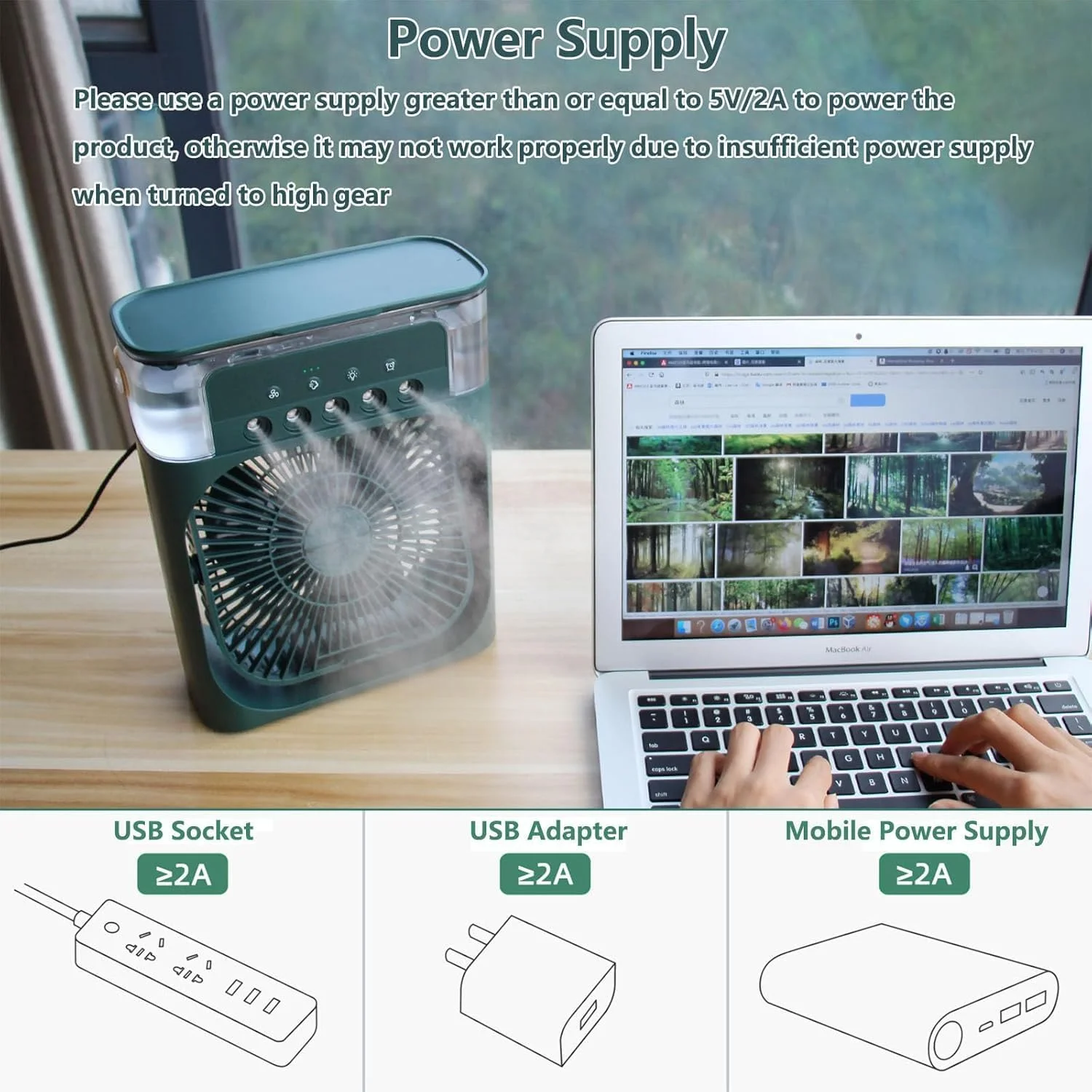 کولر گازی قابل حمل، کولر تبخیری مینی 700 میلی لیتری، کولر شخصی USB با 7 چراغ LED، فن خنک کننده AC برای ماشین، خانه، اتاق کار (سبز)