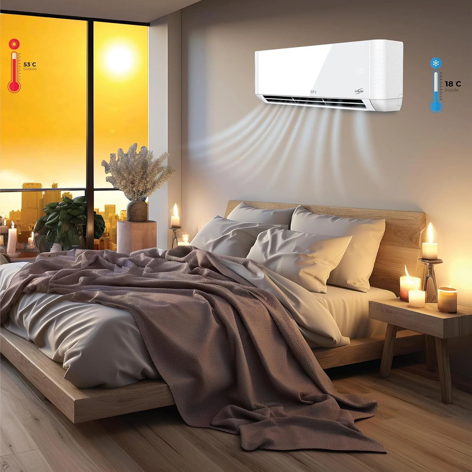 کولر گازی اسپلیت 1.5 تن SPJ، کولر اینورتر 18000 BTU، کویل 100% مس، کمپرسور اینورتر DC T3، مبرد سازگار با محیط زیست، حالت خواب، ایمنی پیشرفته، صرفه جویی در انرژی، سفید، 1 سال گارانتی