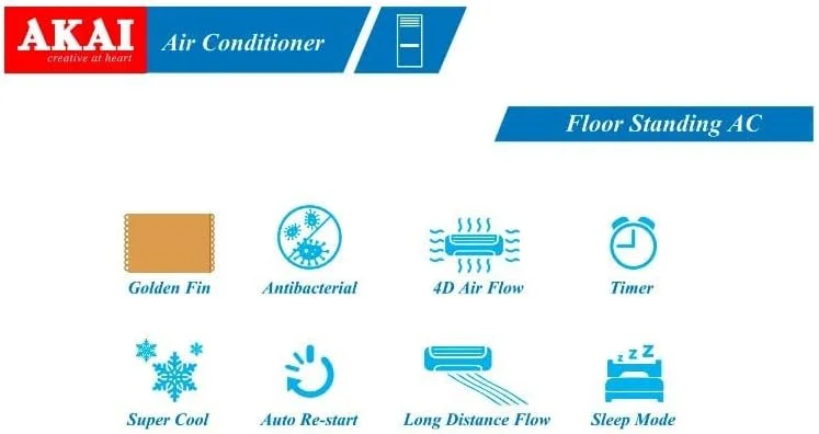 کولر گازی ایستاده 3 تن آکای، 36000 BTU، تایمر 24 ساعته، سرمایش سریع قدرتمند، صدای کم، کمپرسور روتاری، یک سال گارانتی - ACMA-A36FSN