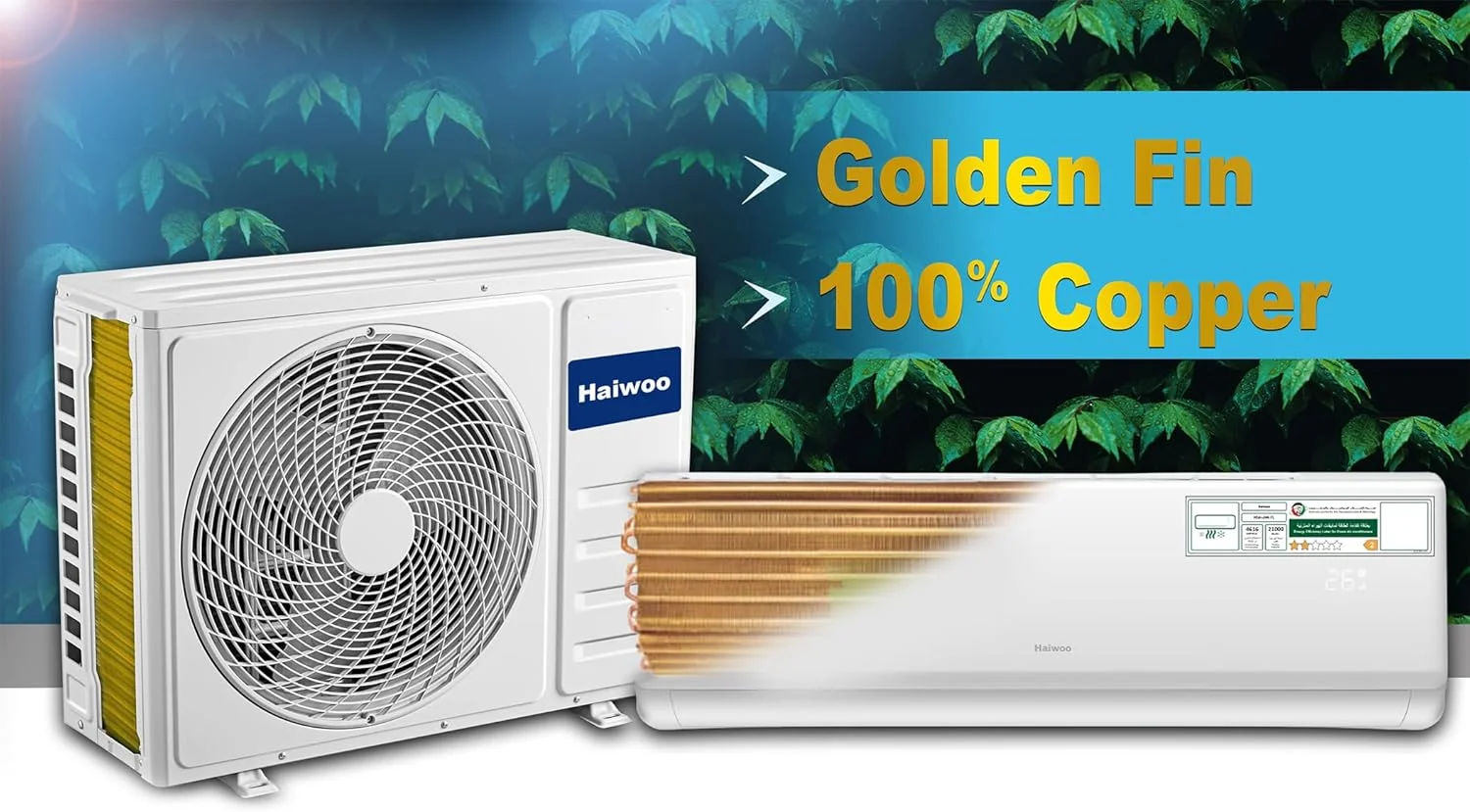 کولر گازی هایوو 2 تن ظرفیت 24000 BTU، کمپرسور گرمسیری T3 با راندمان بالا، پره طلایی، مدل HSAC-124K-RT سفید