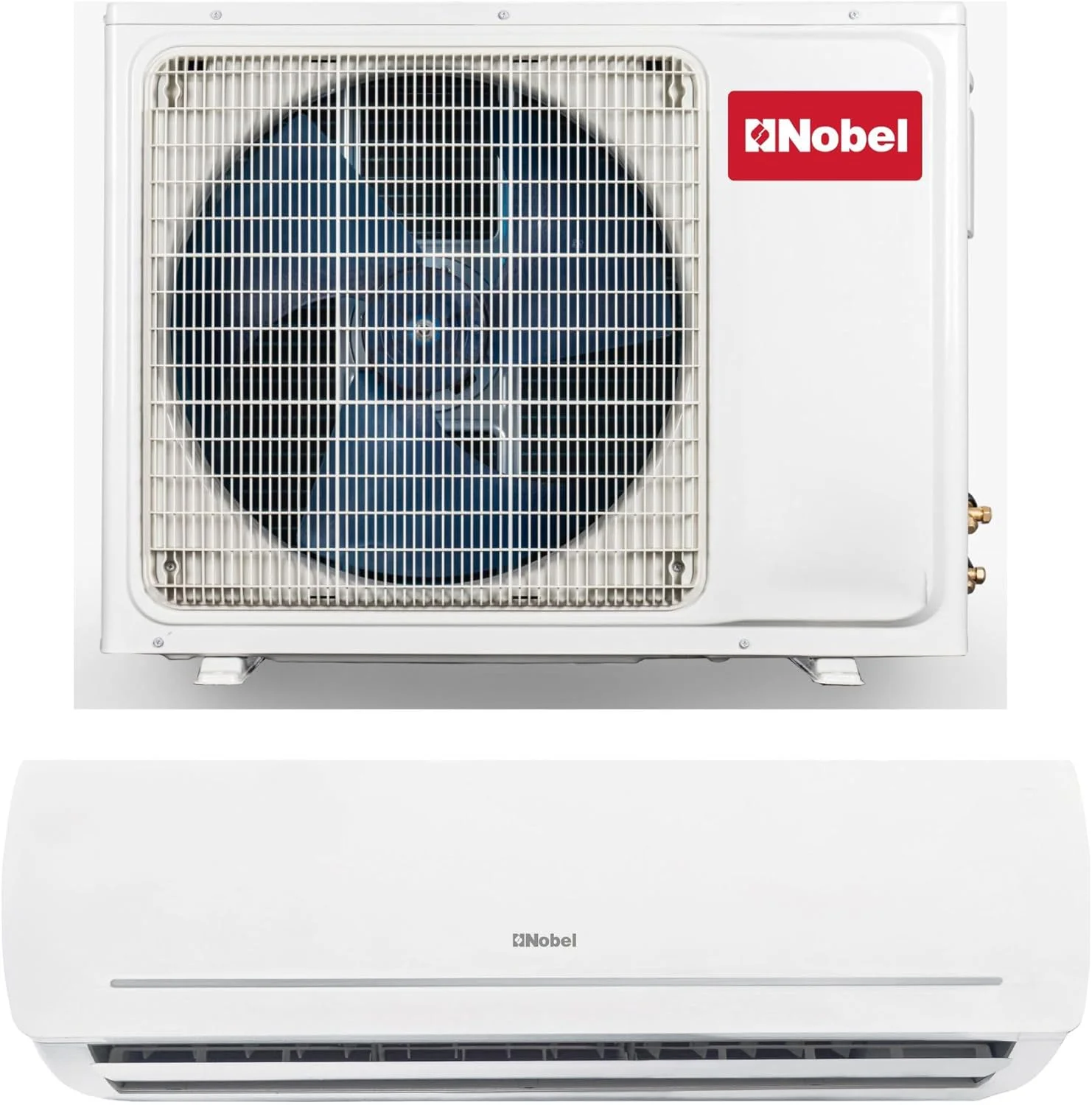 کولر گازی اسپلیت نوبل با ظرفیت 24000 BTU، فقط سرمایش، شرایط آب و هوایی T3، مبرد R410A، تمیز کردن خودکار، راه اندازی مجدد خودکار، عملکرد توربو، روتاری، پره طلایی، کنترل از راه دور NSAC24T3 سفید