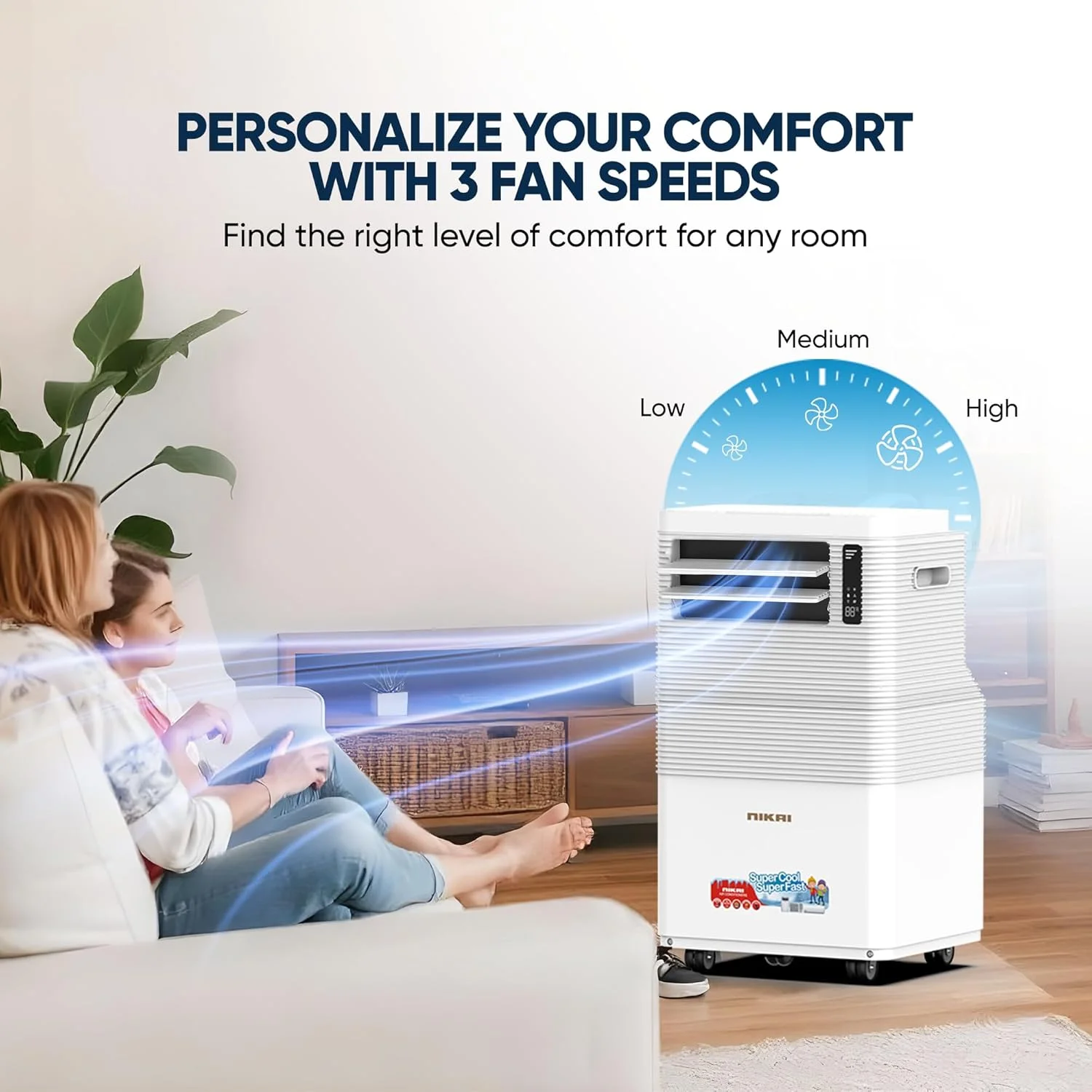 کولر گازی پرتابل نیکای 1.2 تن 12000 BTU با کنترل از راه دور، نمایشگر دیجیتال، 3 سرعت فن، صدای کم، سرمایش قدرتمند با گاز R410، کمپرسور روتاری، بهترین برای خانه و محل کار - NPAC15512A5
