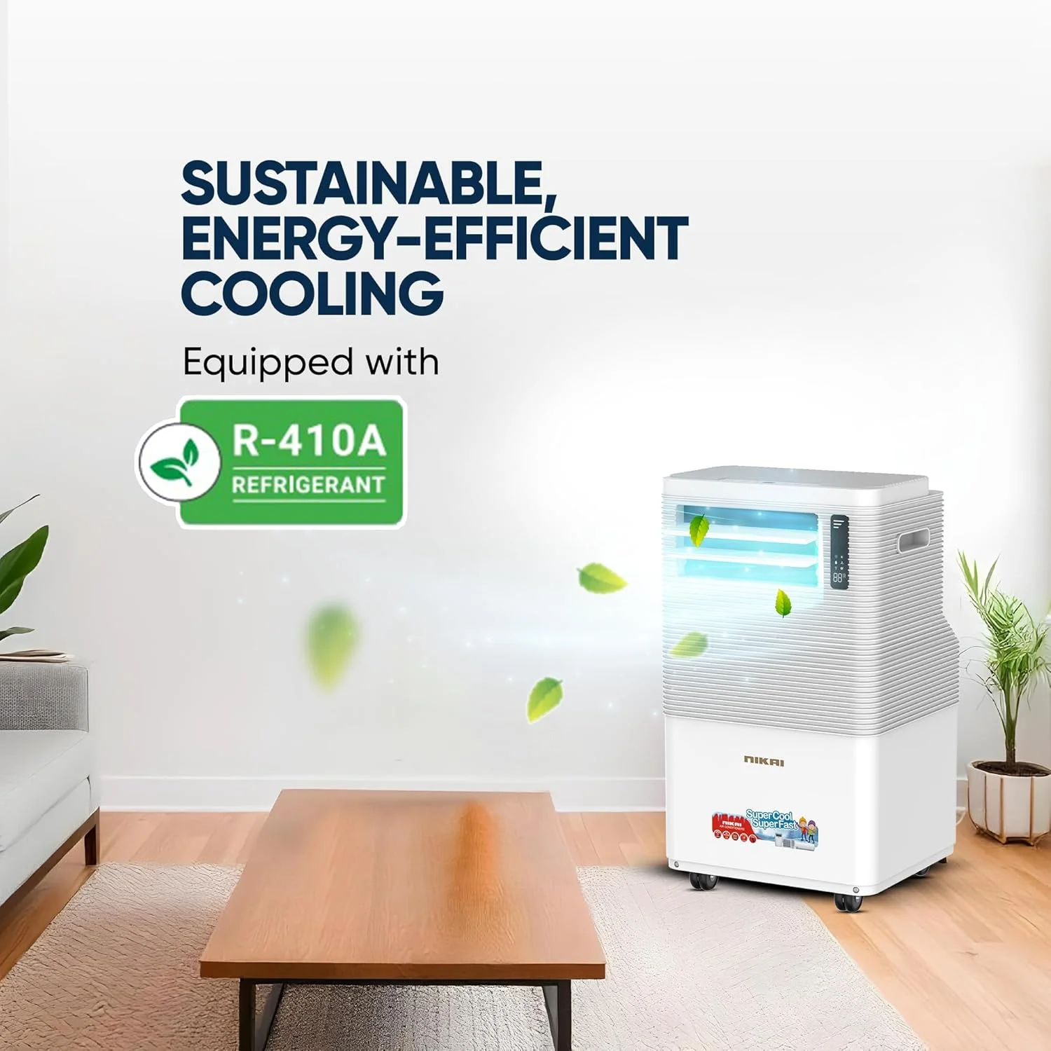 کولر گازی پرتابل نیکای 1.2 تن 12000 BTU با کنترل از راه دور، نمایشگر دیجیتال، 3 سرعت فن، صدای کم، سرمایش قدرتمند با گاز R410، کمپرسور روتاری، بهترین برای خانه و محل کار - NPAC15512A5