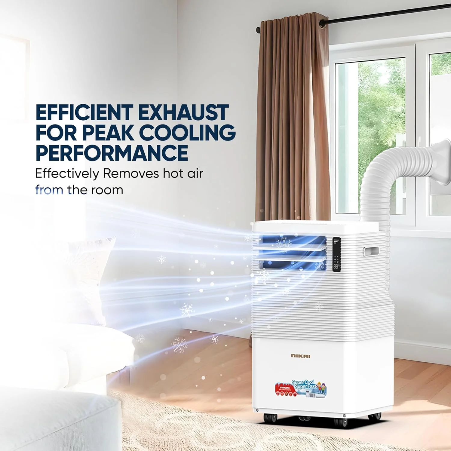 کولر گازی پرتابل نیکای 1.2 تن 12000 BTU با کنترل از راه دور، نمایشگر دیجیتال، 3 سرعت فن، صدای کم، سرمایش قدرتمند با گاز R410، کمپرسور روتاری، بهترین برای خانه و محل کار - NPAC15512A5