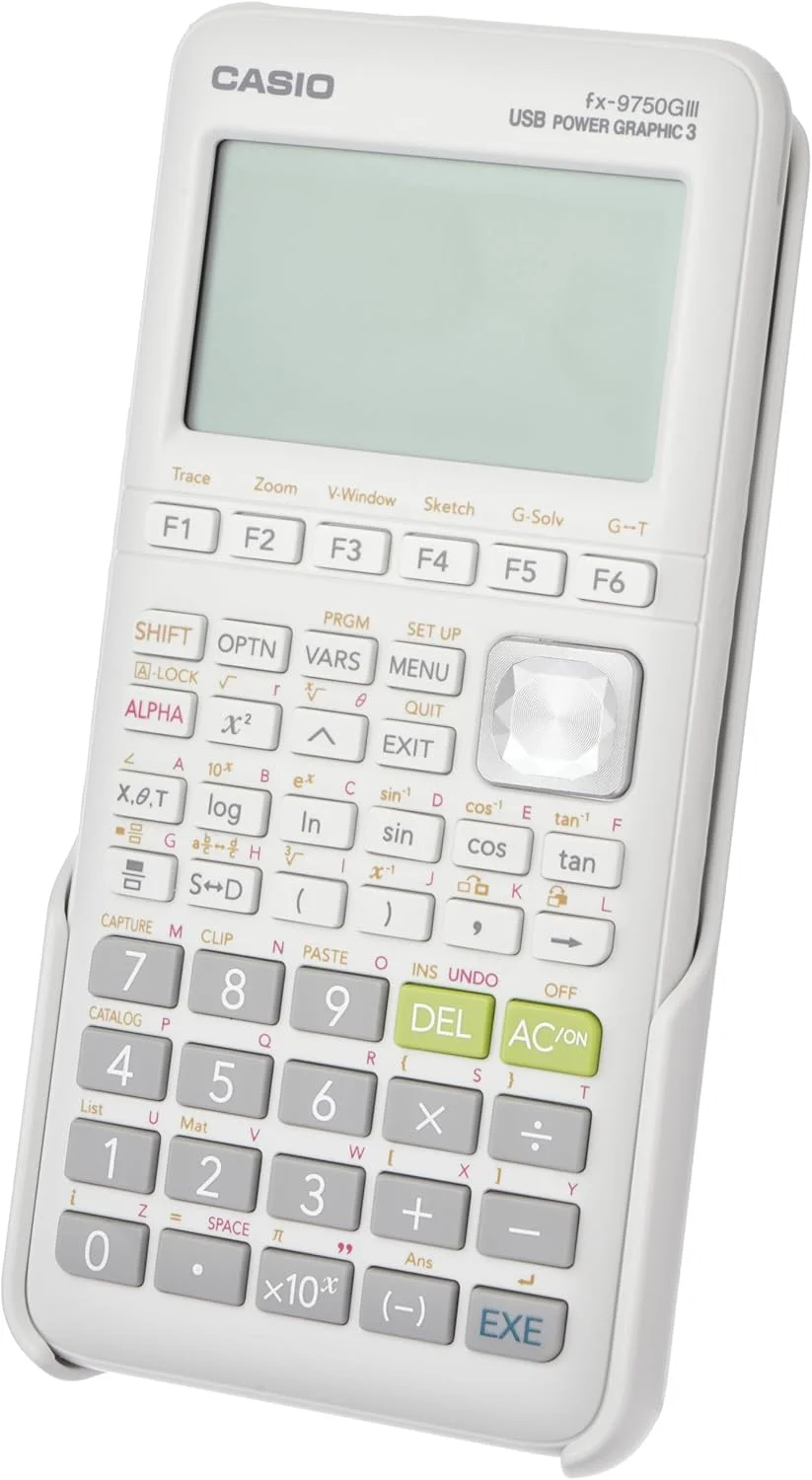 ماشین حساب نموداری کاسیو fx-9750GIII سفید (fx-9750GIII-WE)، نیاز به 4 عدد باتری قلمی (شامل). کوچک