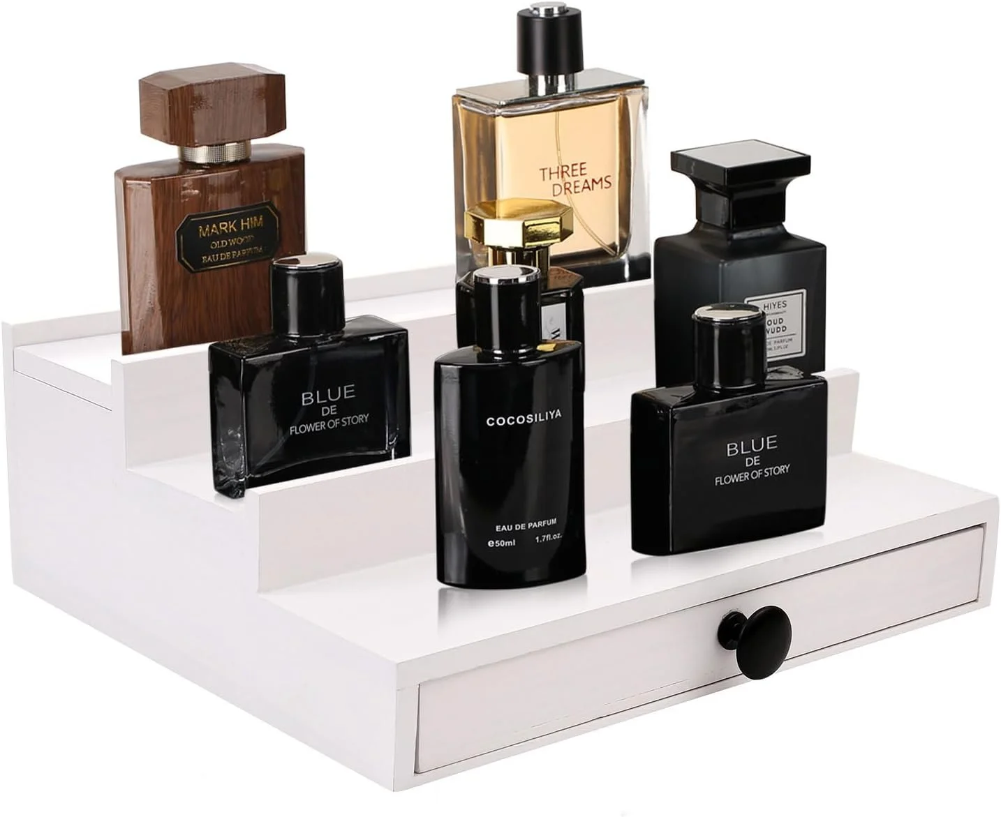 استند عطر مردانه چوبی سه طبقه Fengligoo با کشو و محفظه مخفی - قفسه نگهدارنده عطر برای میز آرایش