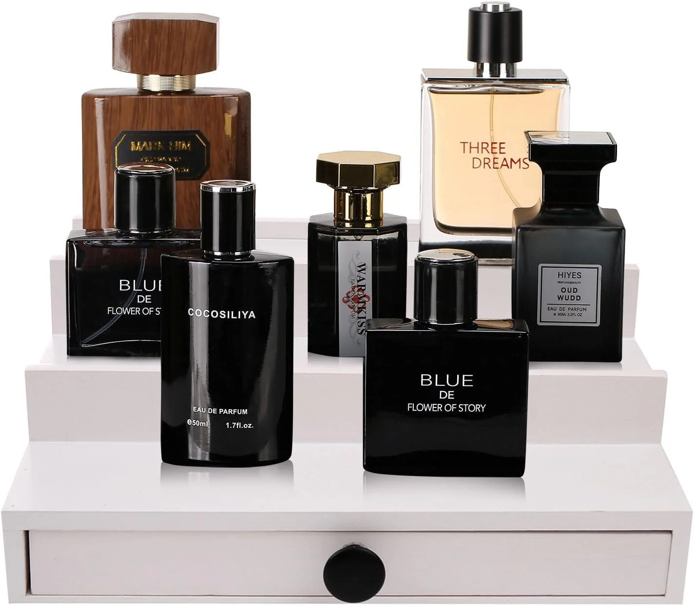 استند عطر مردانه چوبی سه طبقه Fengligoo با کشو و محفظه مخفی - قفسه نگهدارنده عطر برای میز آرایش