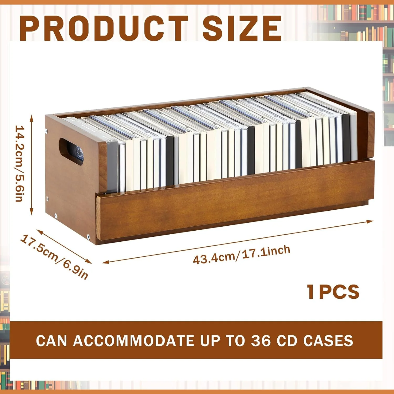 CroBlissful 1 ست جعبه ذخیره سازی CD چوبی، قفسه نگهدارنده نوار کاست با دستگیره حمل، قفسه سازمان دهنده برای جعبه فیلم، DVD، هر ست می تواند تا 36 عدد CD را ذخیره کند (قهوه ای)