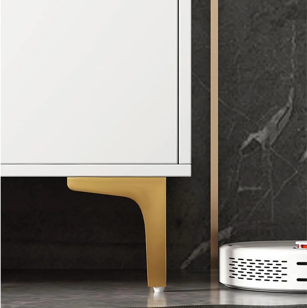 کابینت کفش چهار درب چند منظوره LEDIN، کابینت ذخیره سازی چوبی برای ورودی منزل، راهرو، اتاق نشیمن با قفسه طلایی - سفید