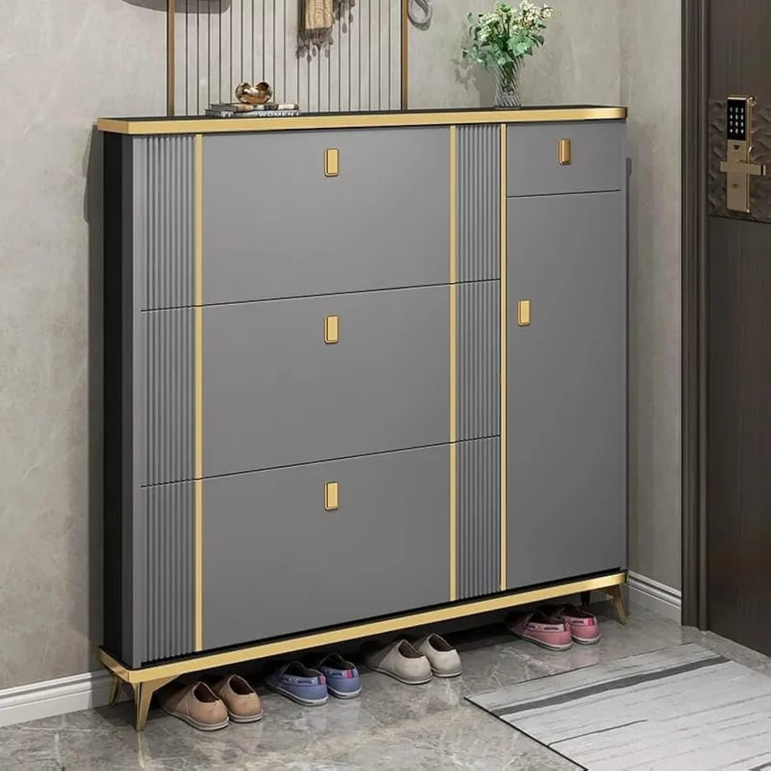جاکفشی چوبی سی زیگون، کابینت کفش، سازمان دهنده کفش ورودی، قفسه ذخیره سازی چند منظوره، مبلمان اداری منزل ساخته شده از چوب، پایه چکمه (خاکستری، 120x120 سانتی متر)