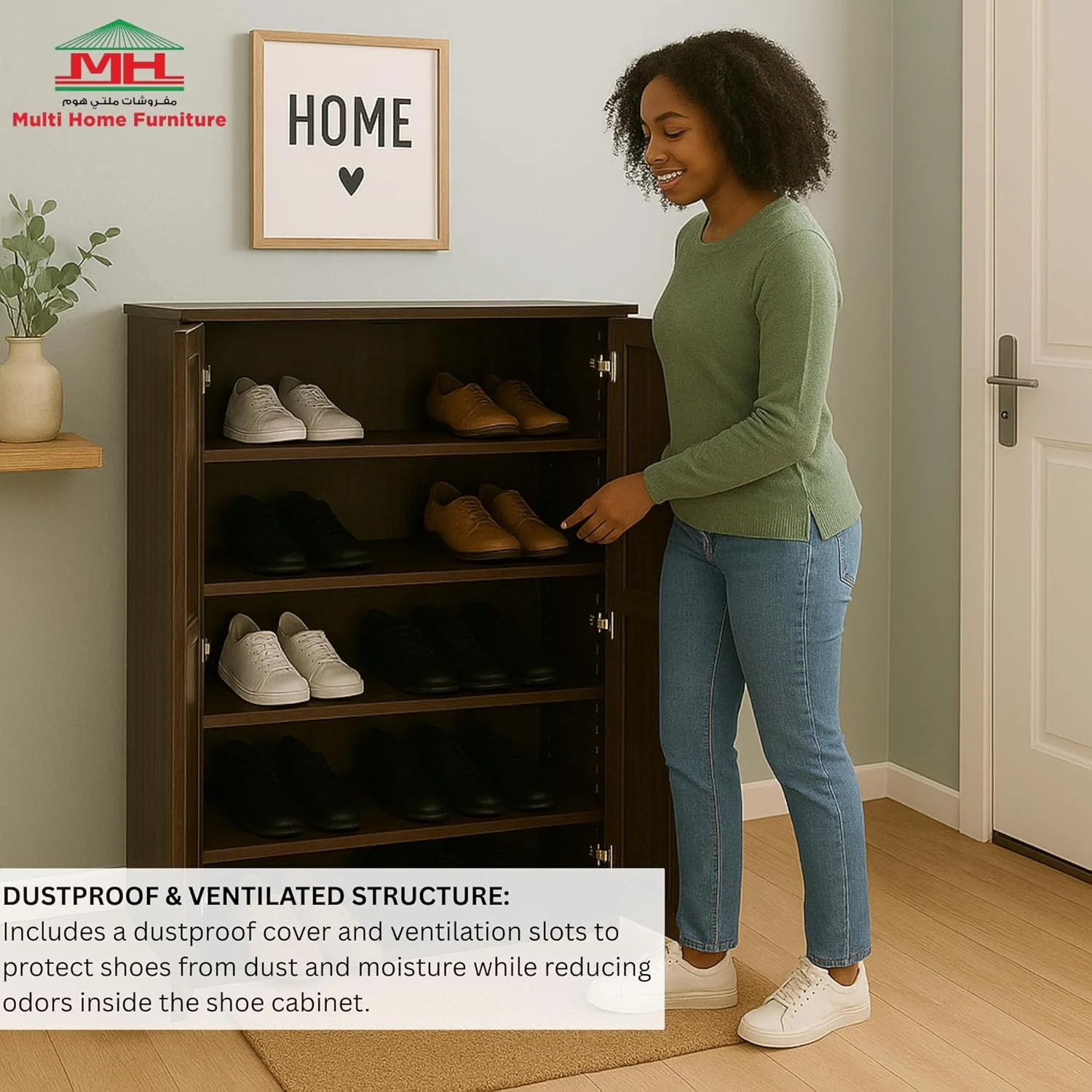جاکفشی چوبی بلوط چند منظوره Multi Home Furniture - کابینت کفش با روکش ضد گرد و غبار، سازمان دهنده کفش 2 درب با 4 قفسه پهن، کابینت نگهداری کفش ایستاده برای خانه، راهرو، اتاق نشیمن جاکفشی چوبی بلوط چند منظوره Multi Home Furniture - کابینت کفش با روکش ضد گرد و غبار، سازمان دهنده کفش 2 درب با 4 قفسه پهن، کابینت نگهداری کفش ایستاده برای خانه، راهرو، اتاق نشیمن