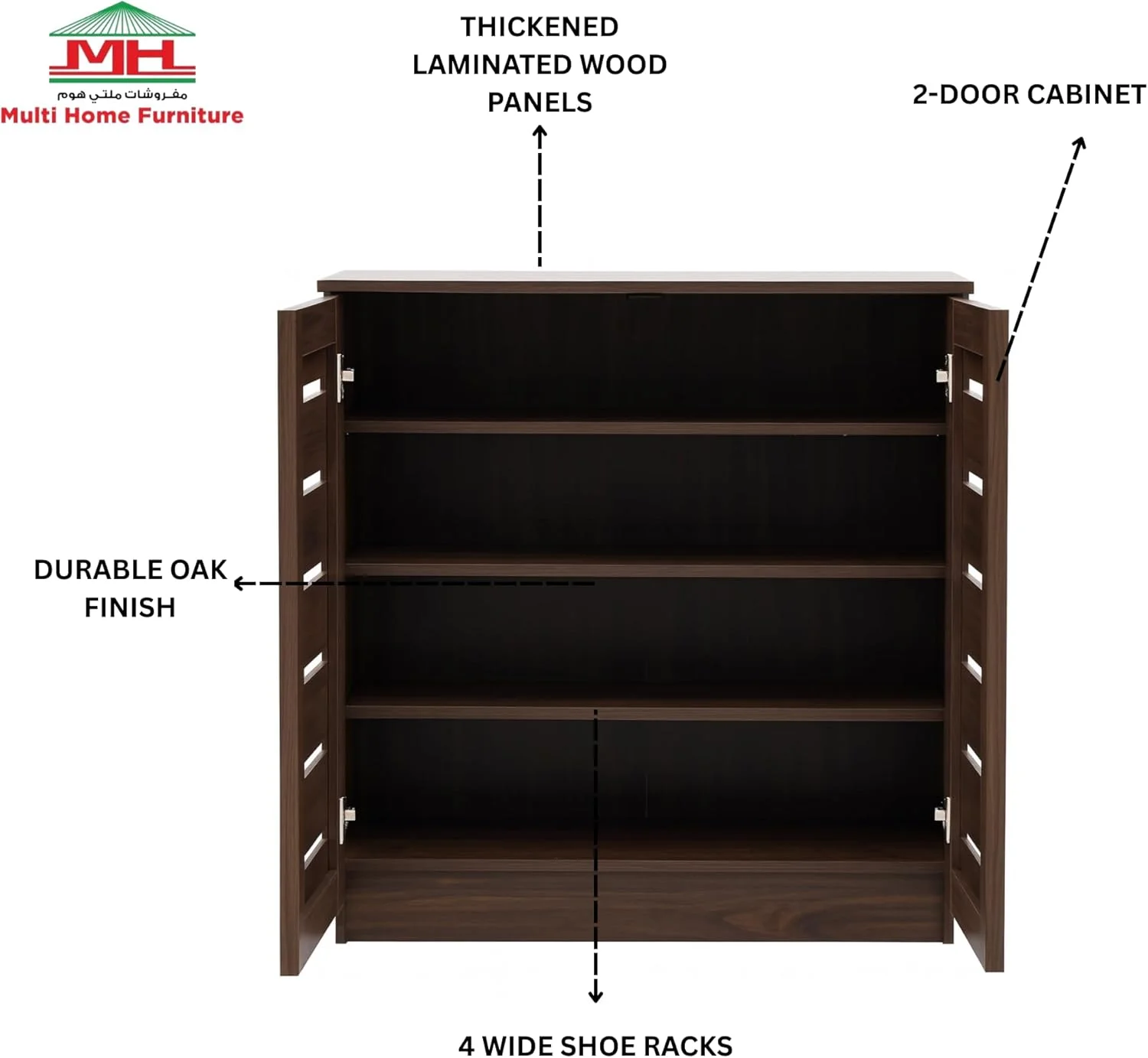 جاکفشی چوبی بلوط چند منظوره Multi Home Furniture - کابینت کفش با روکش ضد گرد و غبار، سازمان دهنده کفش 2 درب با 4 قفسه پهن، کابینت نگهداری کفش ایستاده برای خانه، راهرو، اتاق نشیمن جاکفشی چوبی بلوط چند منظوره Multi Home Furniture - کابینت کفش با روکش ضد گرد و غبار، سازمان دهنده کفش 2 درب با 4 قفسه پهن، کابینت نگهداری کفش ایستاده برای خانه، راهرو، اتاق نشیمن