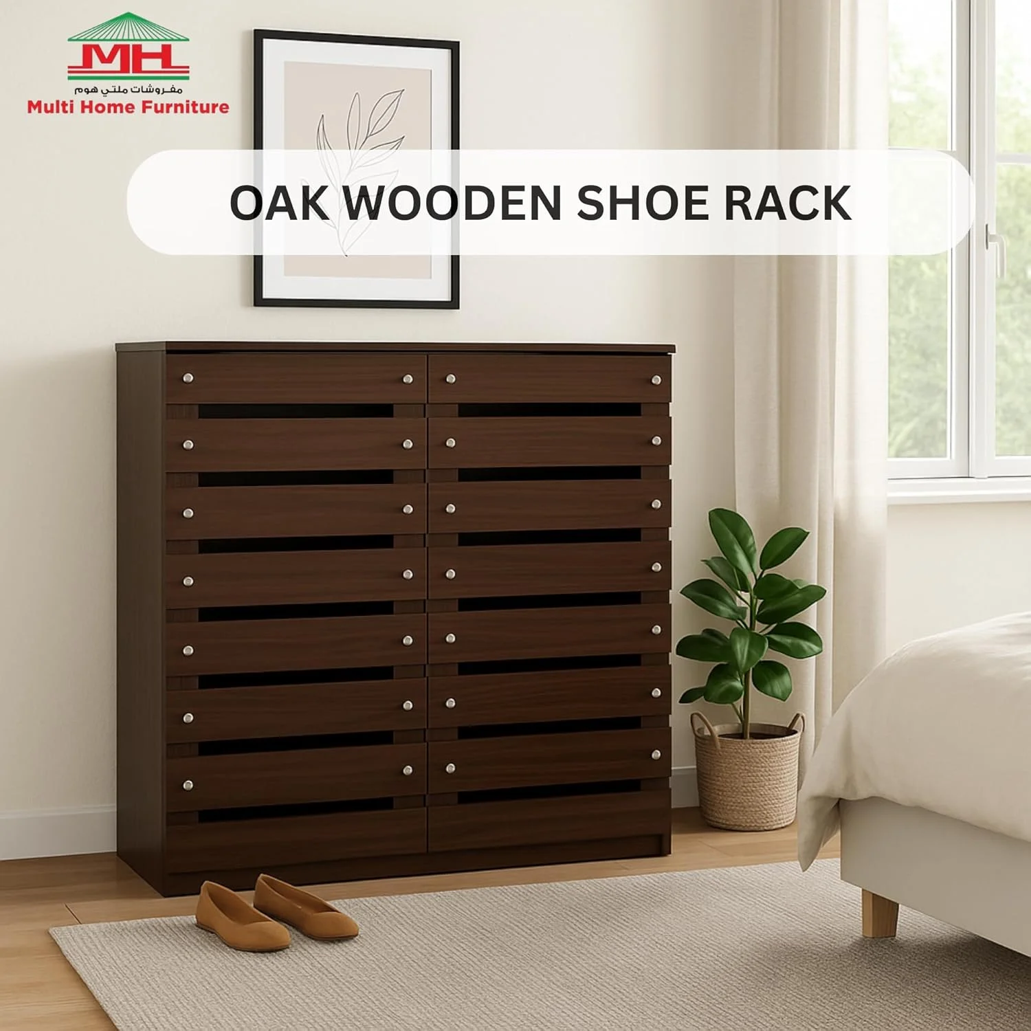 جاکفشی چوبی بلوط چند منظوره Multi Home Furniture - کابینت کفش با روکش ضد گرد و غبار، سازمان دهنده کفش 2 درب با 4 قفسه پهن، کابینت نگهداری کفش ایستاده برای خانه، راهرو، اتاق نشیمن جاکفشی چوبی بلوط چند منظوره Multi Home Furniture - کابینت کفش با روکش ضد گرد و غبار، سازمان دهنده کفش 2 درب با 4 قفسه پهن، کابینت نگهداری کفش ایستاده برای خانه، راهرو، اتاق نشیمن