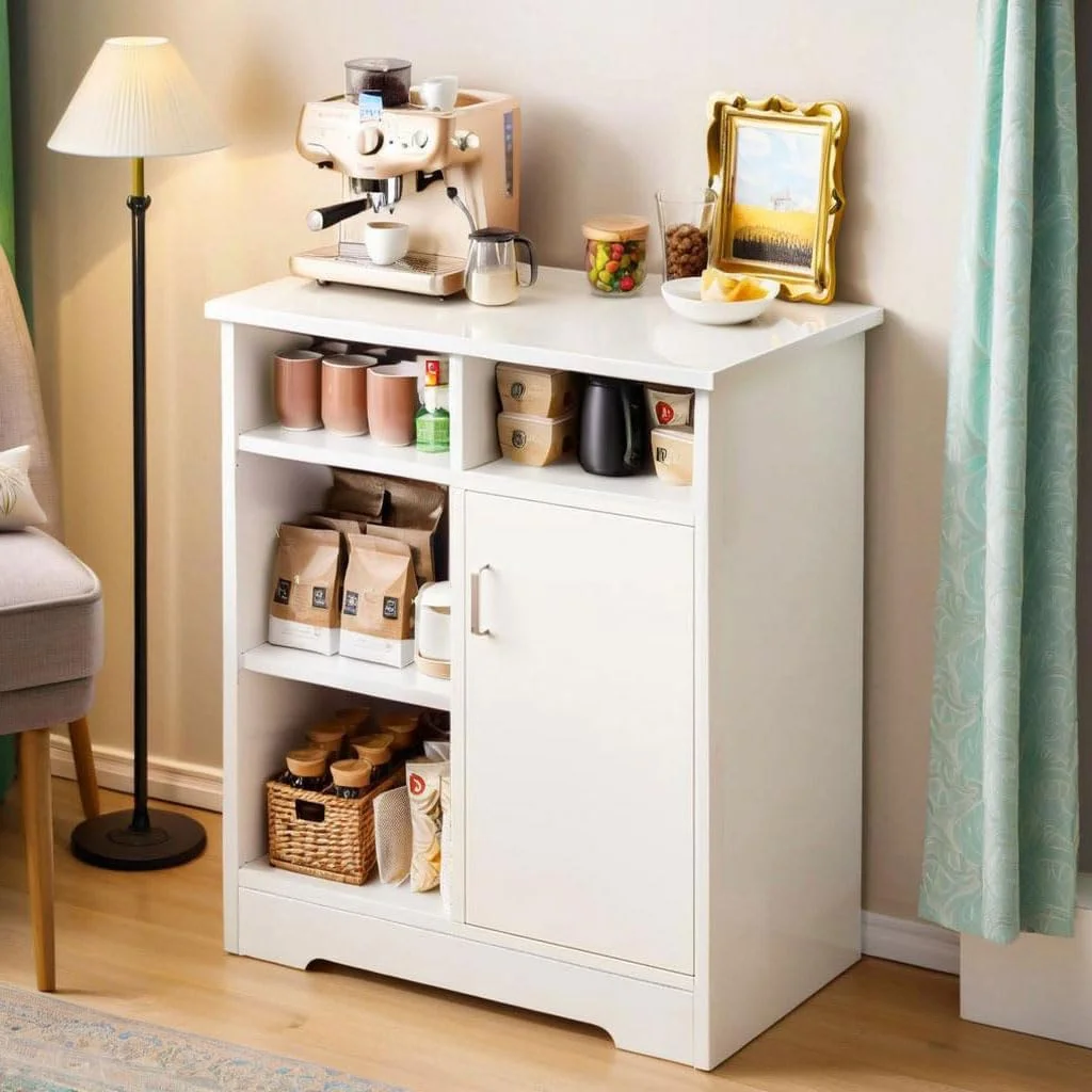 کابینت کوچک MDF بوفه چوبی با قفسه های باز و 1 درب کابینت برای اتاق نشیمن اتاق خواب 5 شبکه کمد ذخیره سازی برای دفتر کار خانگی کابینت آشپزخانه سفید مدرن برای اتاق انبار اتاق غذاخوری
