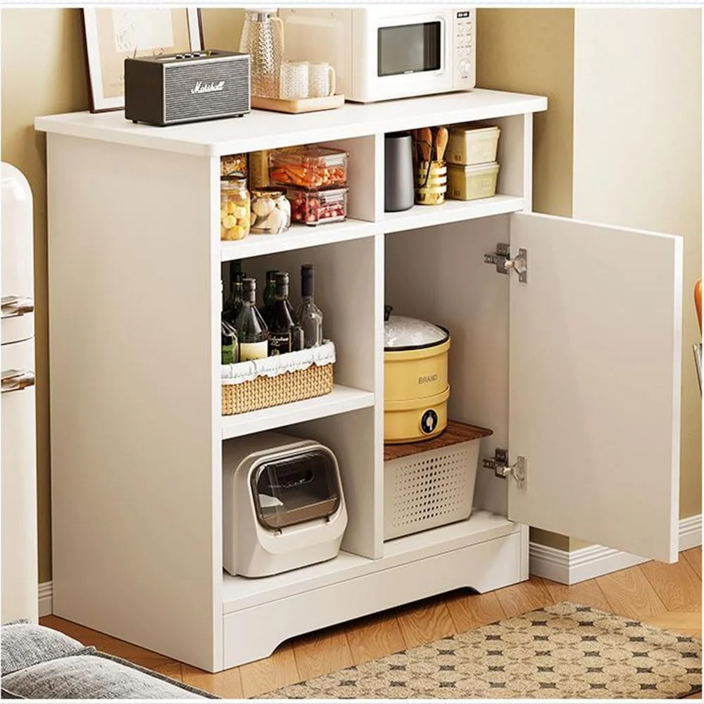 کابینت کوچک MDF بوفه چوبی با قفسه های باز و 1 درب کابینت برای اتاق نشیمن اتاق خواب 5 شبکه کمد ذخیره سازی برای دفتر کار خانگی کابینت آشپزخانه سفید مدرن برای اتاق انبار اتاق غذاخوری